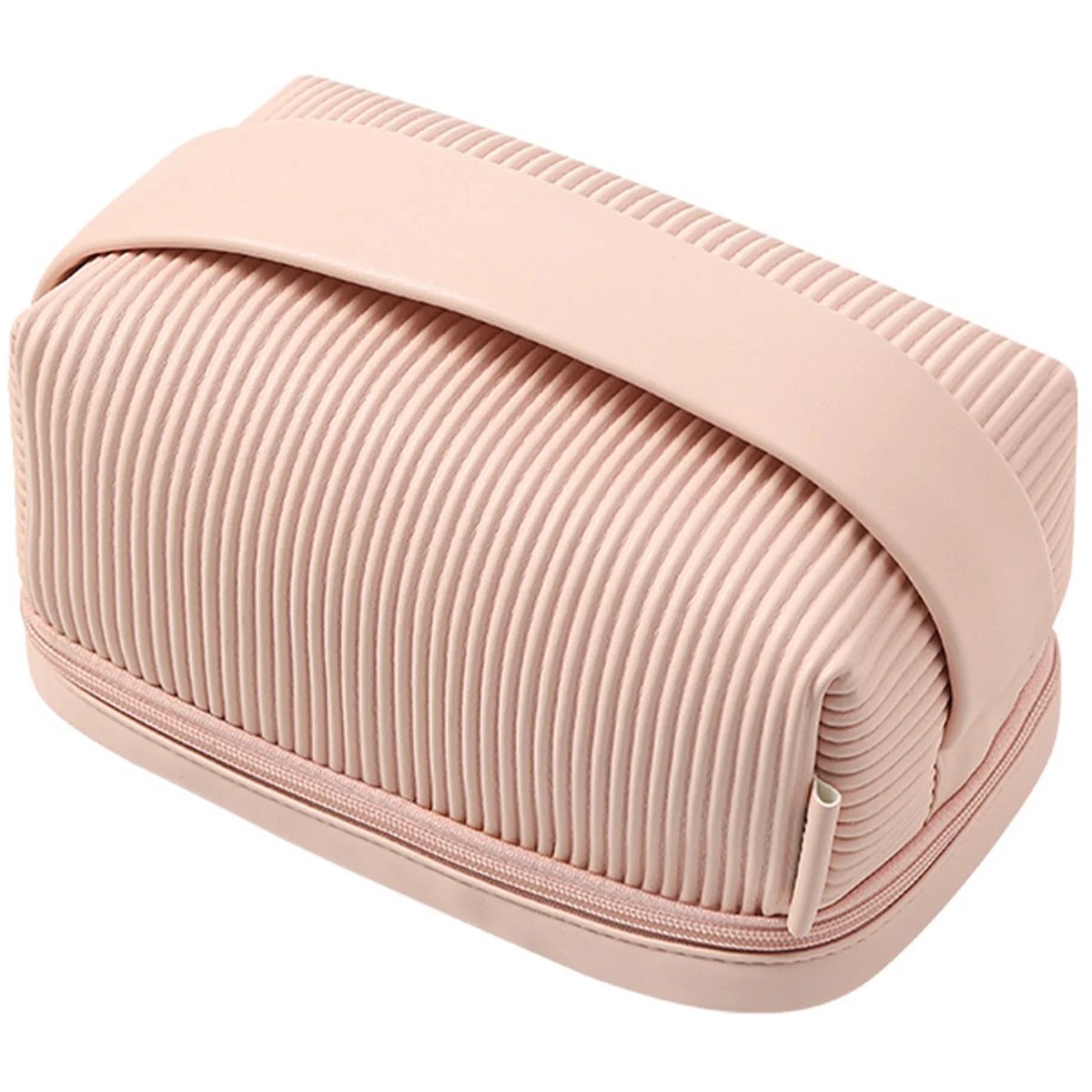 Travel Cosmetic Bag with Handle Zipper Double Layered Soft Makeup Bags Water Resistant PU