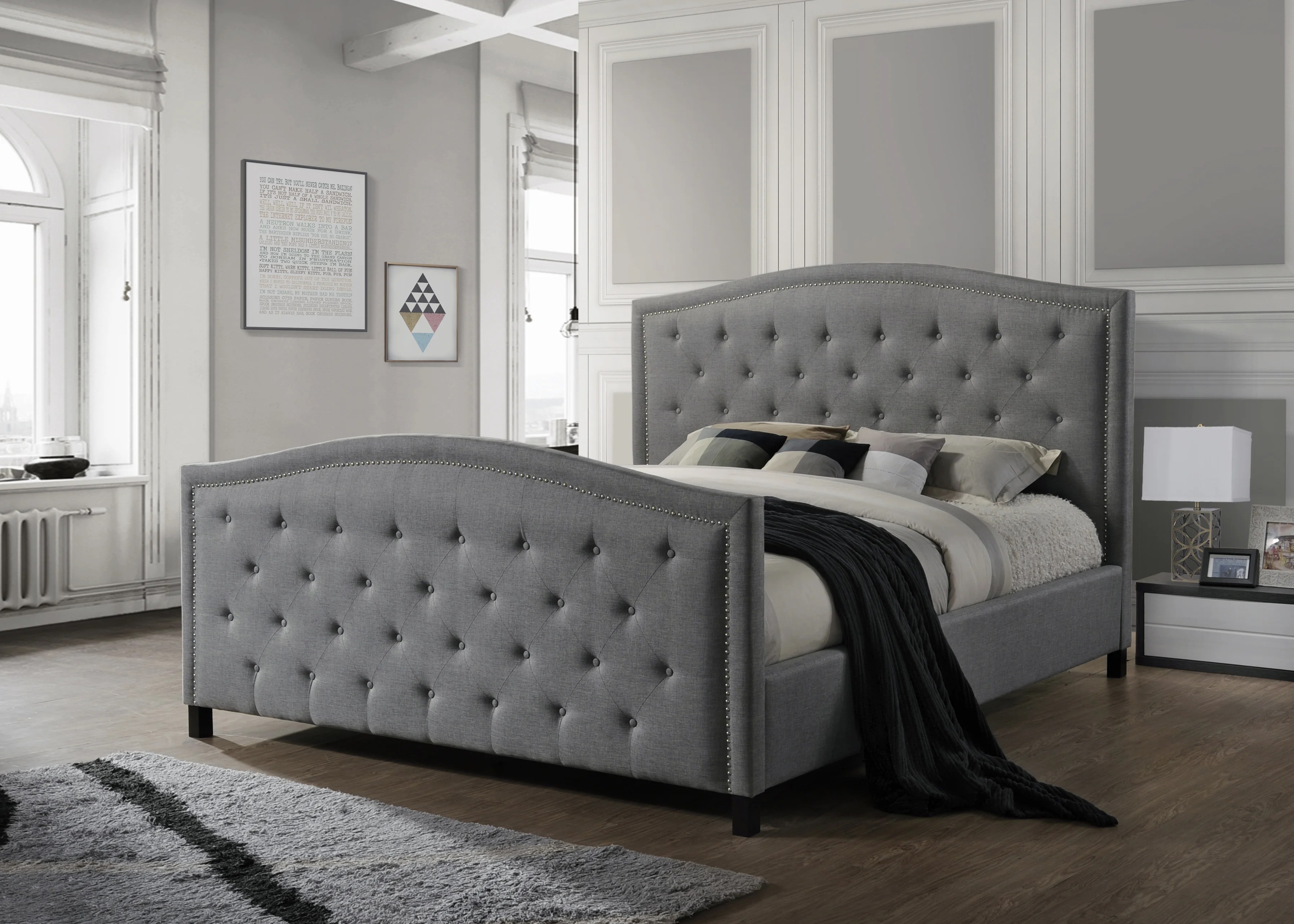 LuXeo Camden KingSize Tufted Upholstered Contemporary Bed in Gray