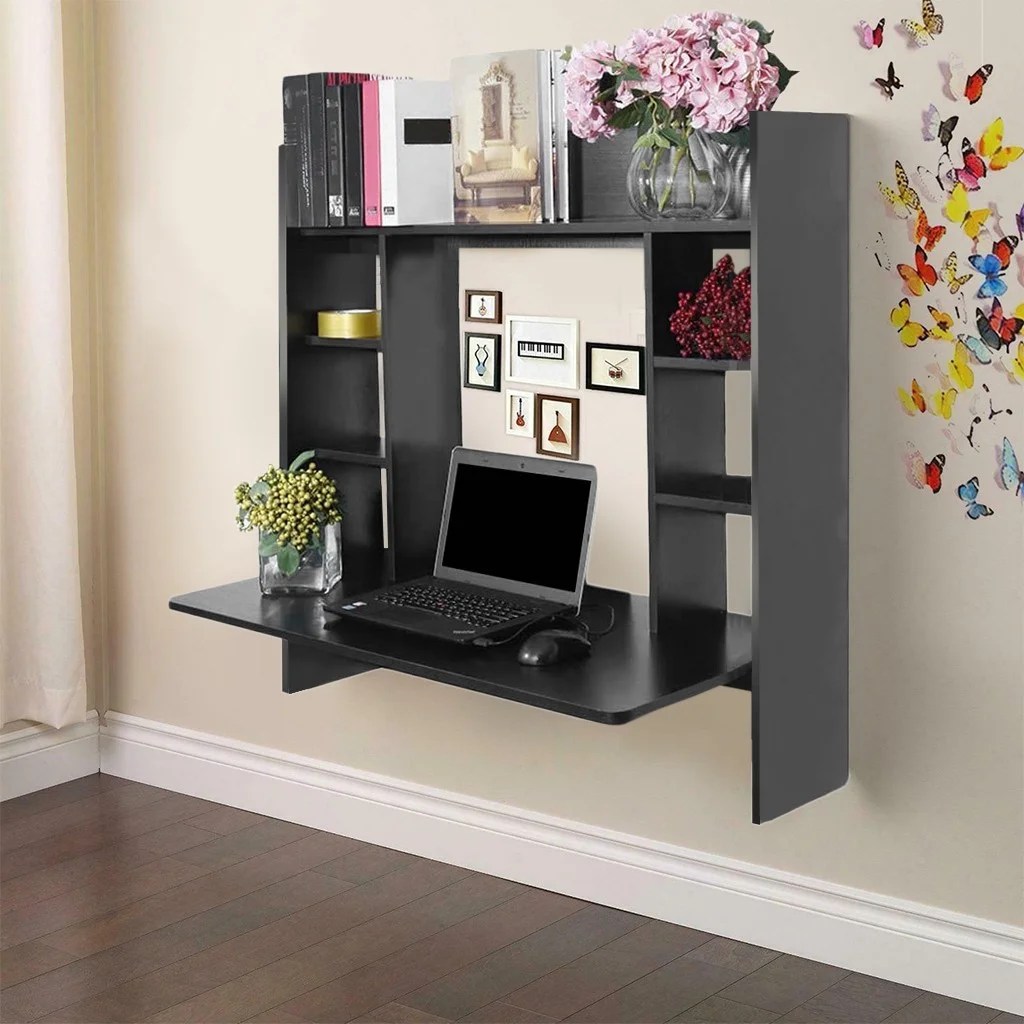 Mchoice Wall Mounted Desk With Storage Shelves Home