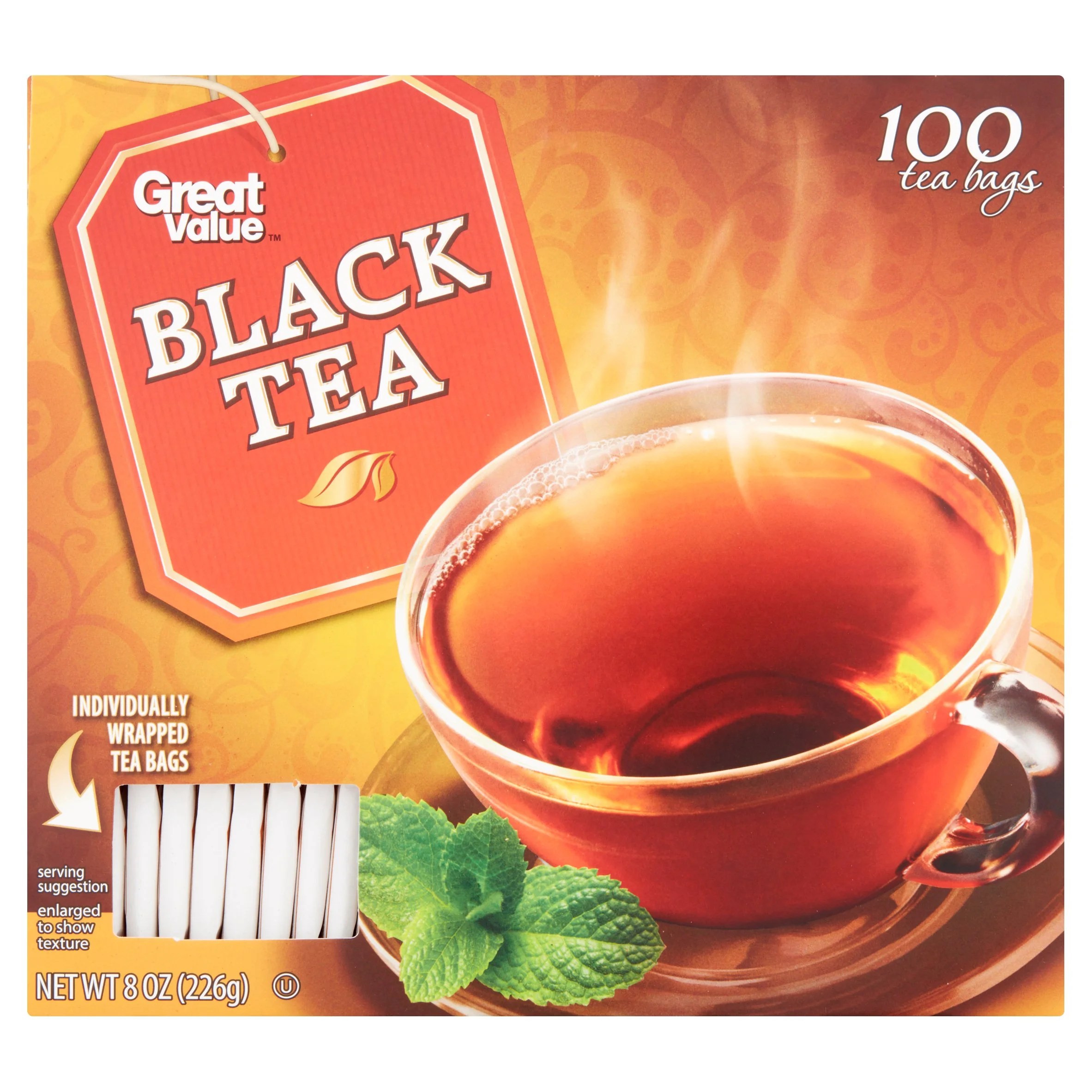 Great Value Black Tea Bags, 8 oz, 100 Ct