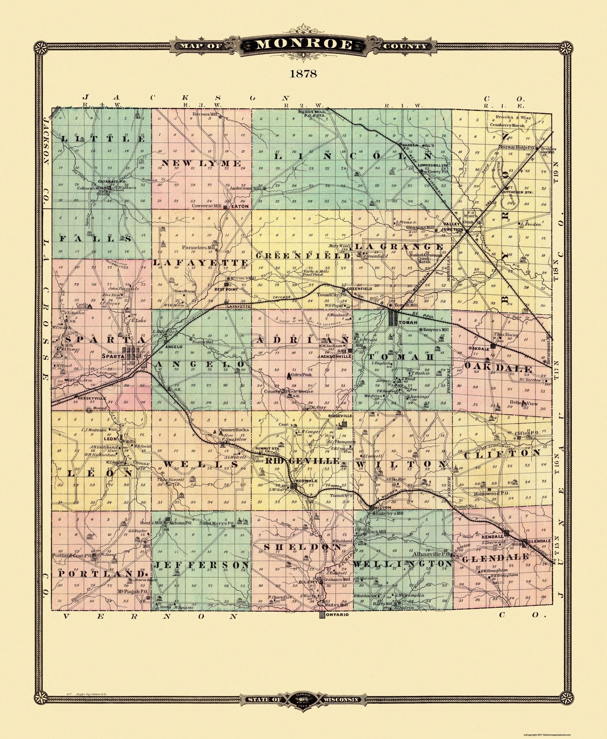 Map Of Monroe Wisconsin Monroe Wisconsin Landowner Snyder 1878 23 x 28