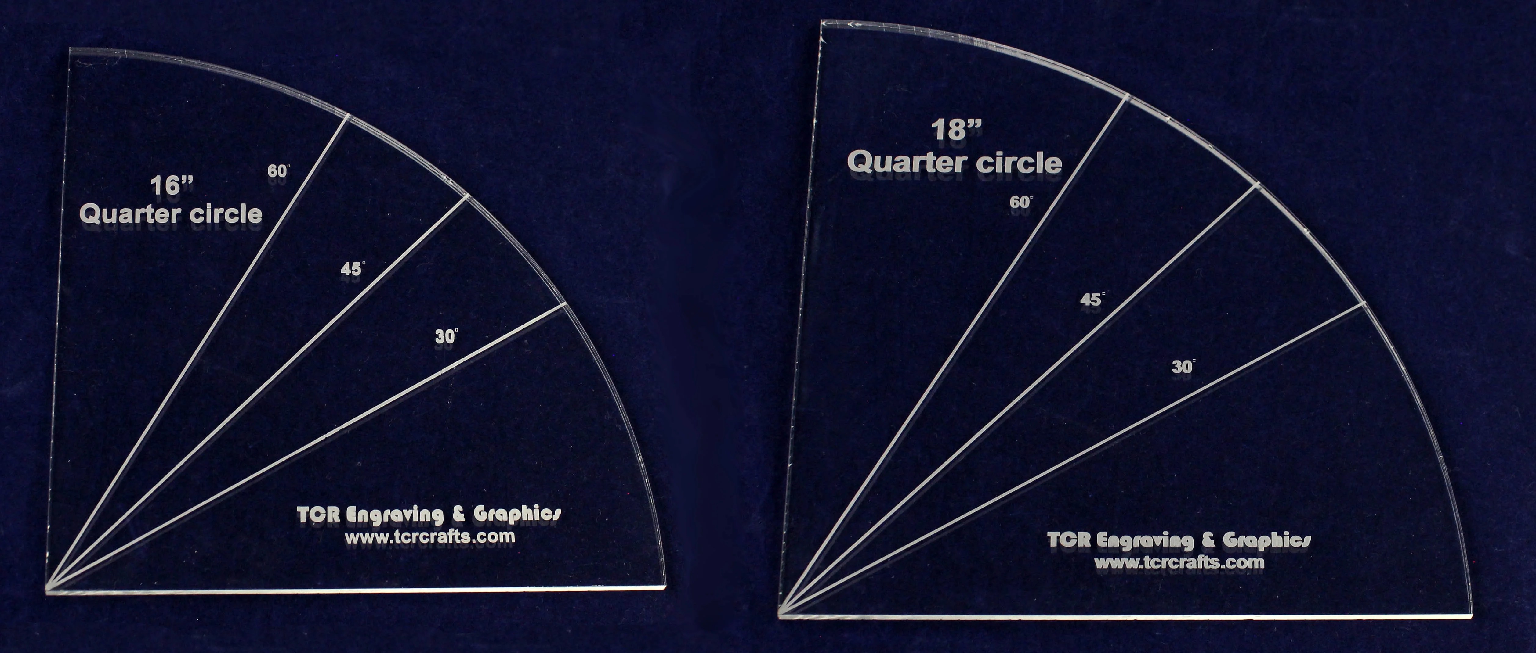 2 Piece Set Quarter Circle Templates 1/4" Clear Acrylic Includes 30, 45