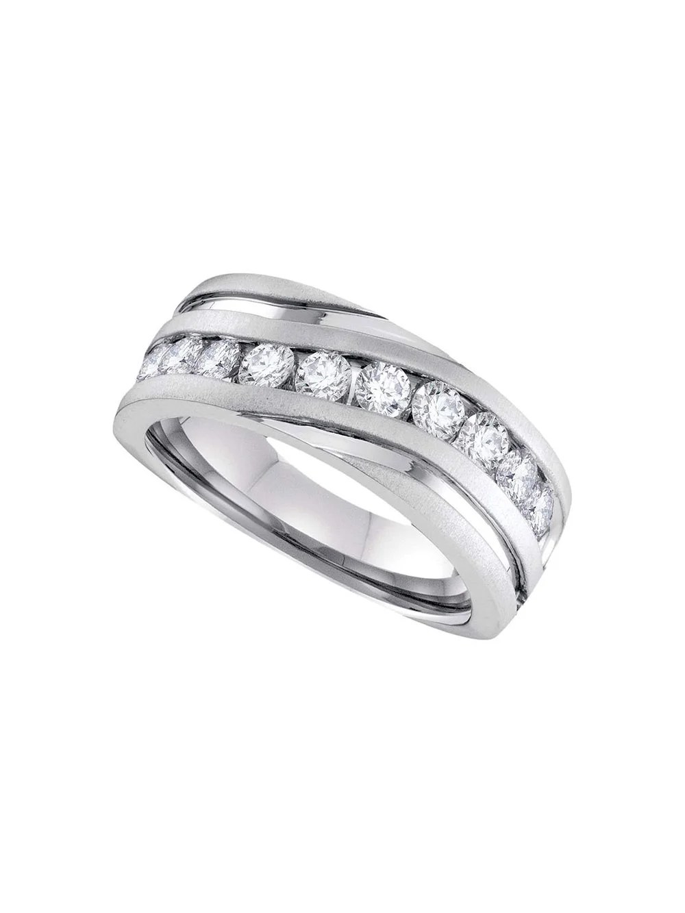 Solid 10k White Gold Men's Round Diamond Channelset Engagement Wedding