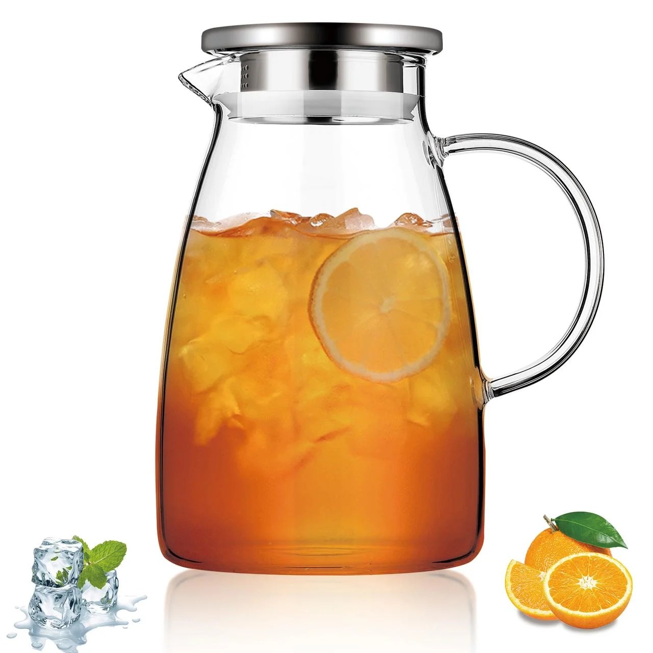 ReaNea 1500ml Glass Pitcher with Stainless Steel Lid, Great for Juice