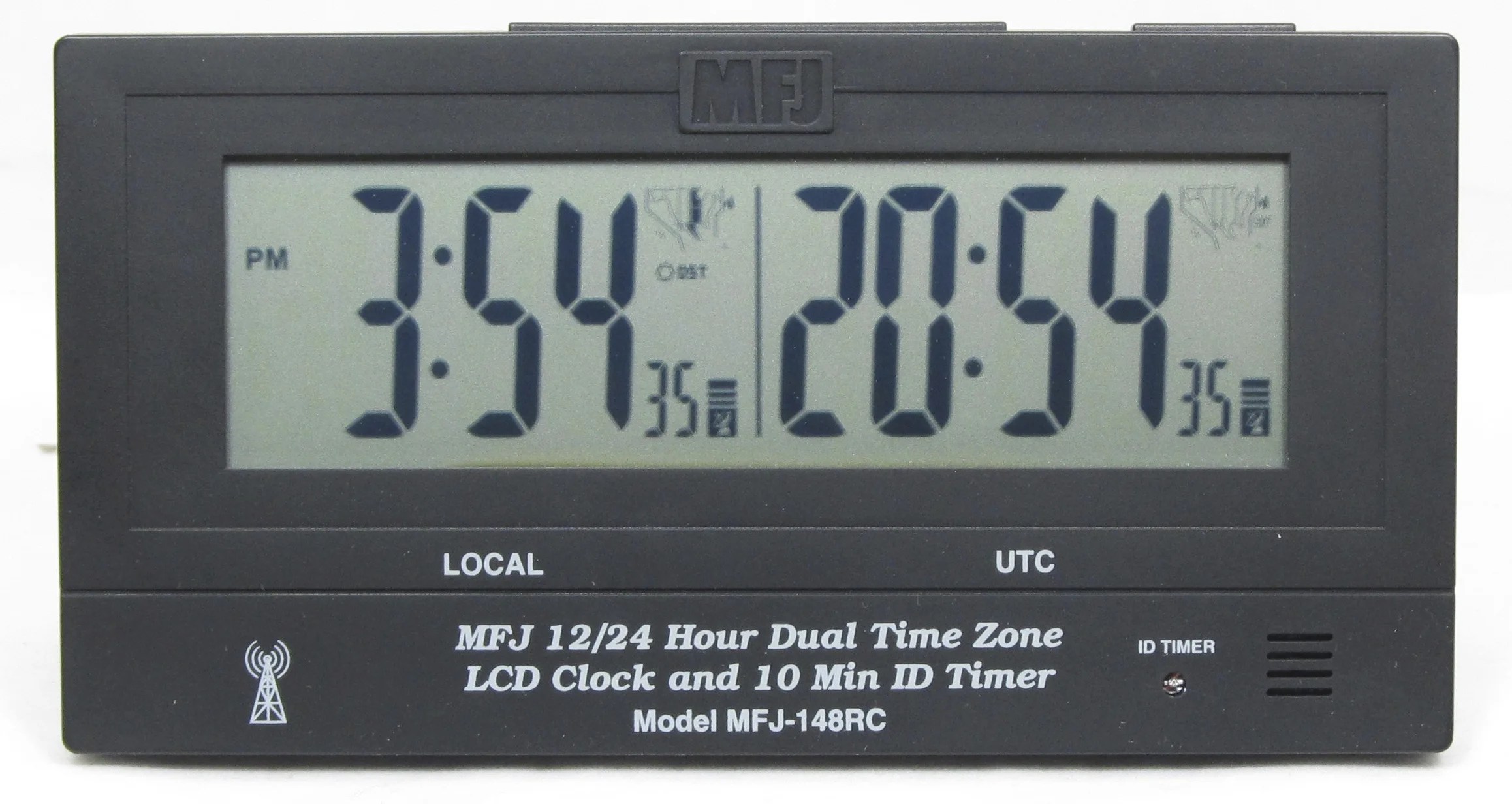 MFJ148RC Ham Radio DUAL TIME LCD CLOCK, ATOMIC W/GMT ZONE, ID TIMER