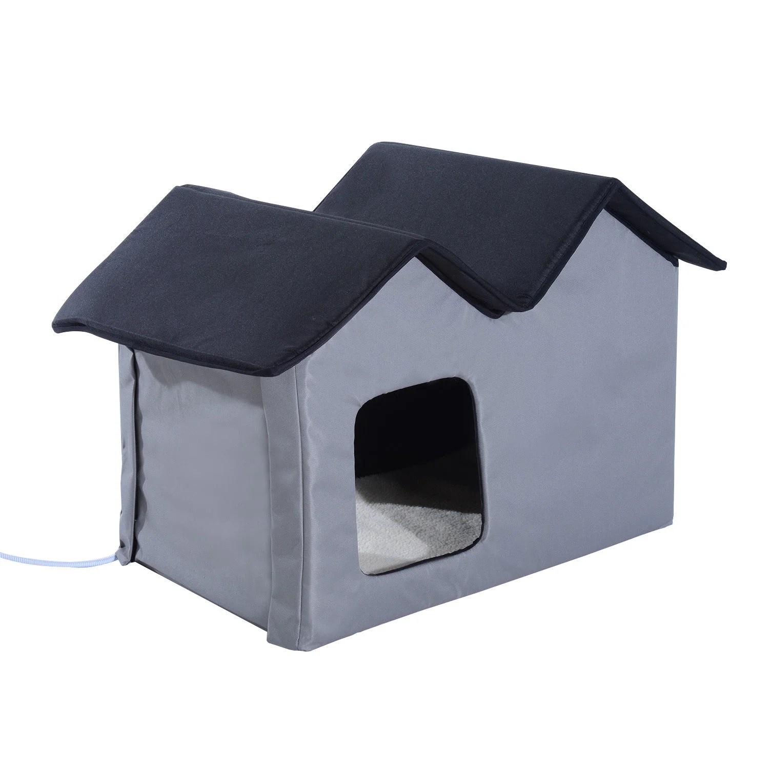 PawHut Double Heated Portable Indoor Cat Shelter House, Grey Walmart