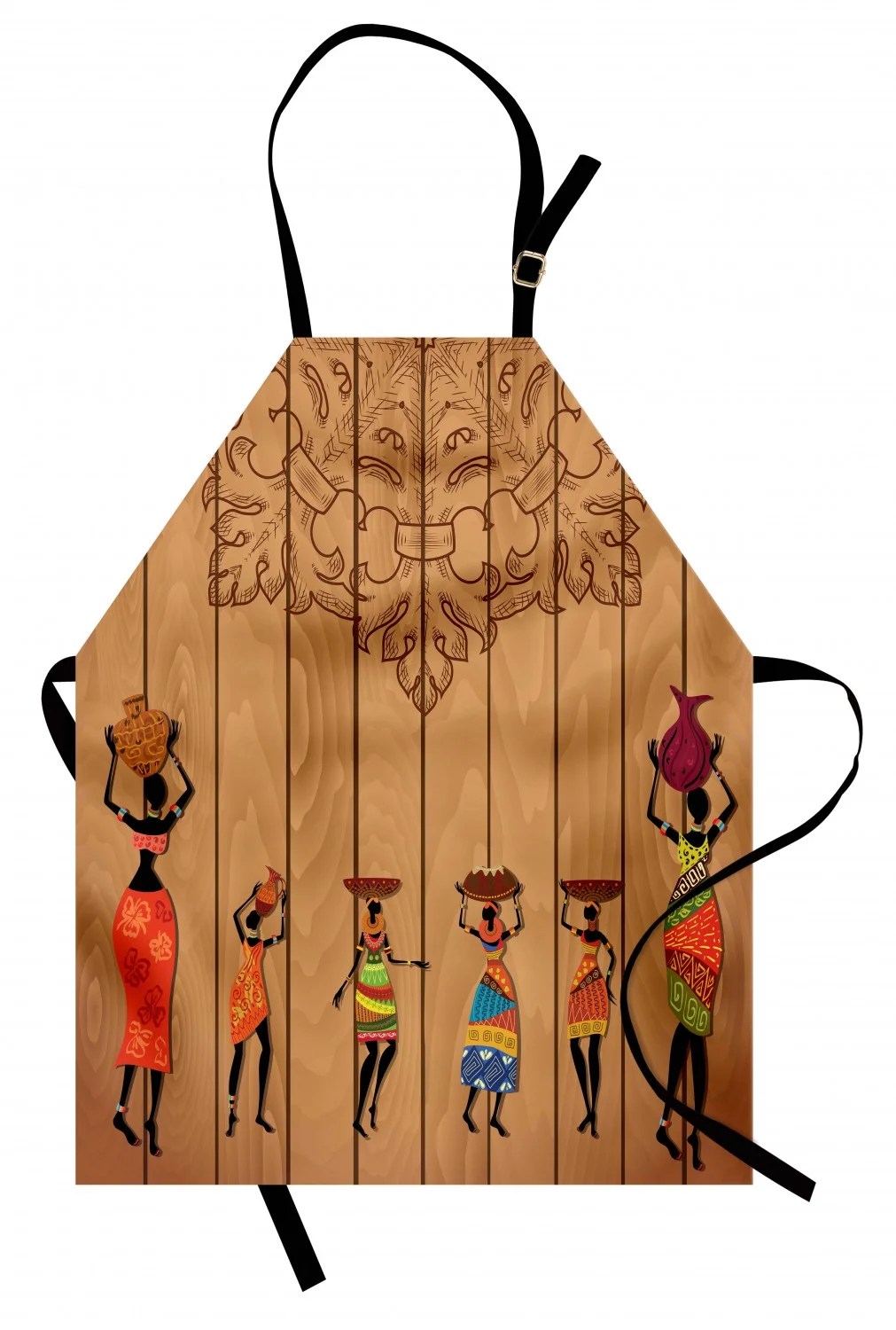 African Apron Ancient African Girl Images on Vintage Wooden Texture