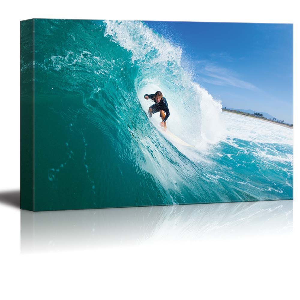 Canvas Prints Wall Art Surfer Riding Large Blue Ocean