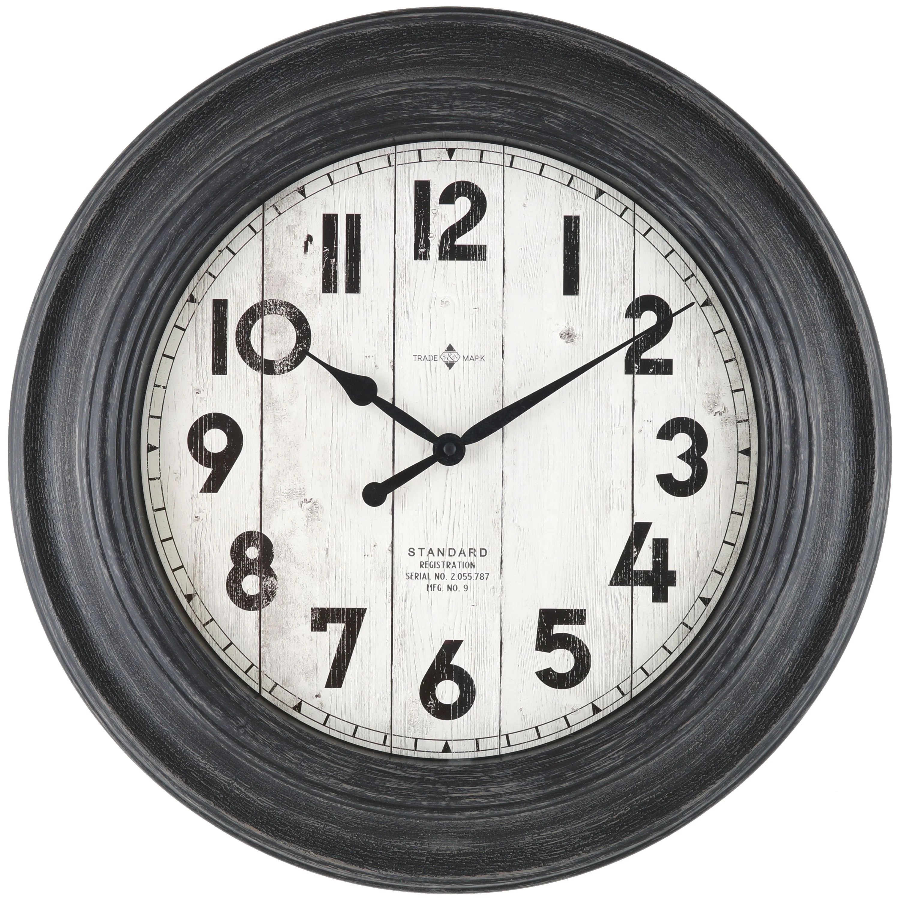 Mainstays 20" Weathered Frame Wall Clock, Black Finish