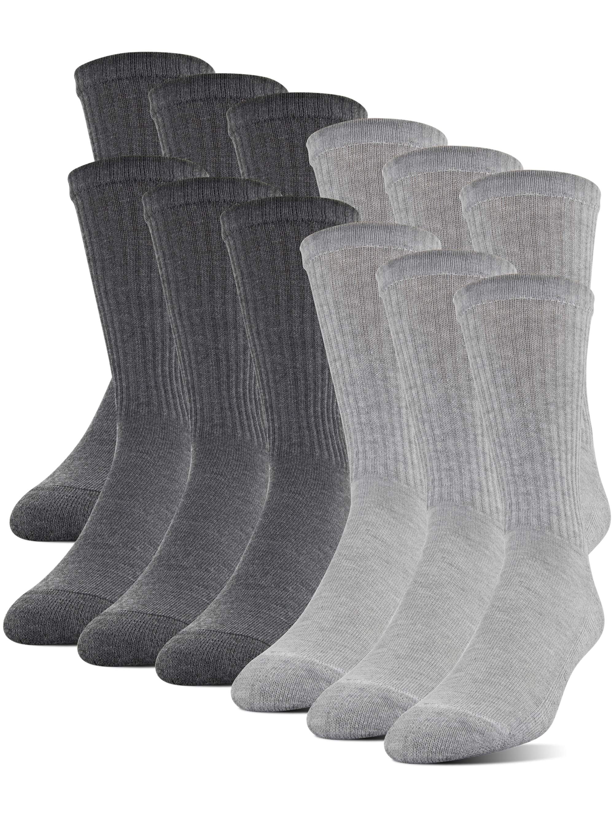 Gildan Men's Polyester Half Cushion Crew Socks, 12Pack, grey, Shoe