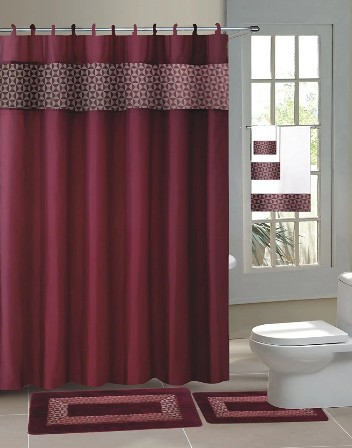 BURGUNDY FRESCO 15piece Hotel Bathroom Sets 2 NonSlip Bath Mats