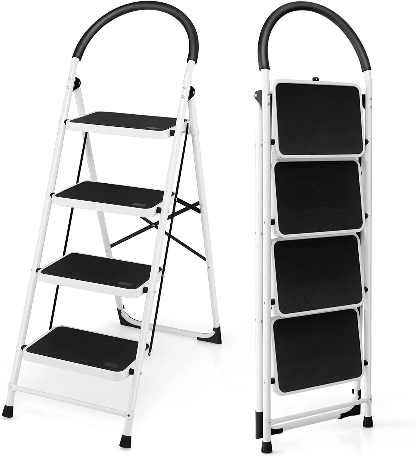 4 Step Ladder, Folding Step Stool for Adults with Wide NonSlip Pedal