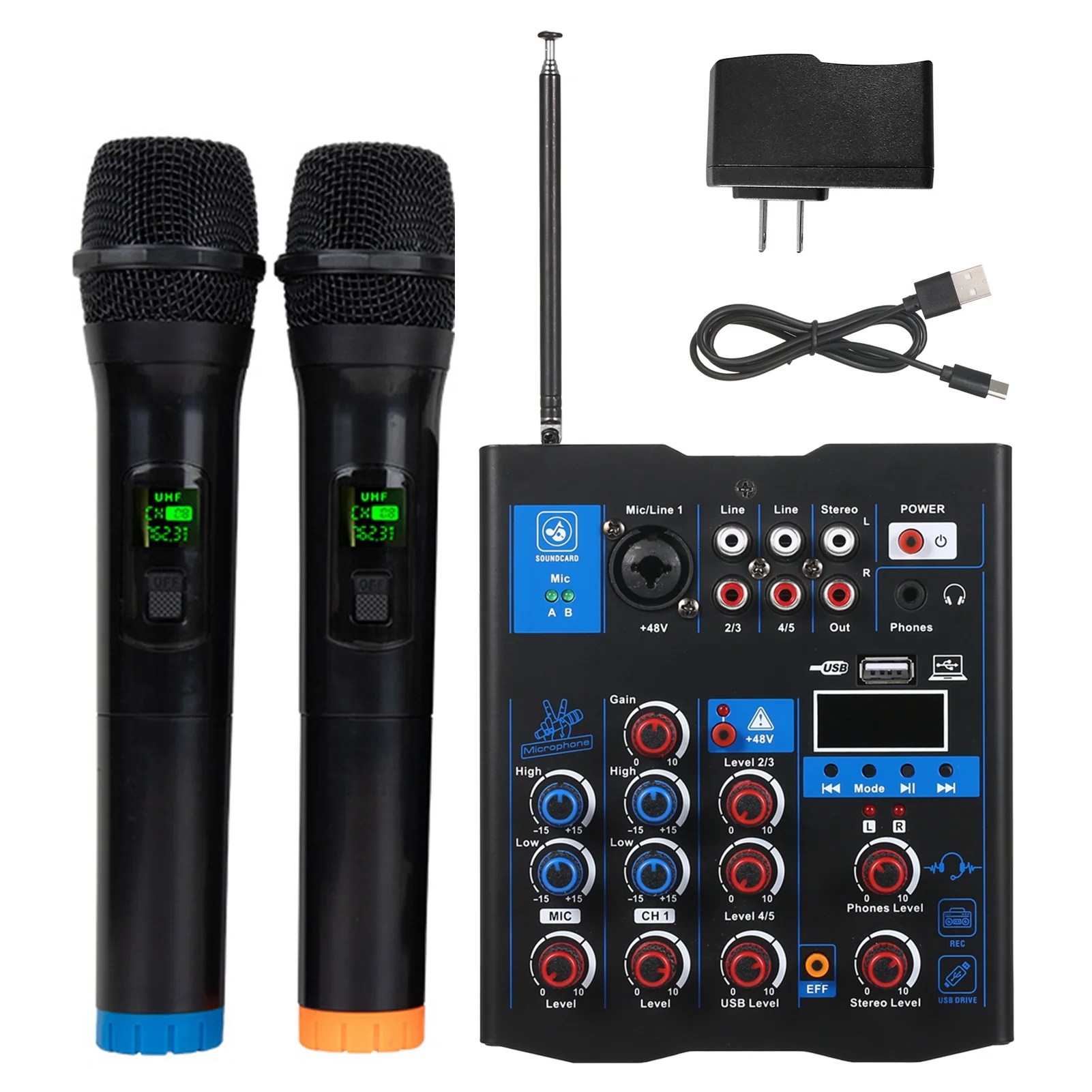Professional Audio Mixer With Dual Wireless Microphone, Sound Board