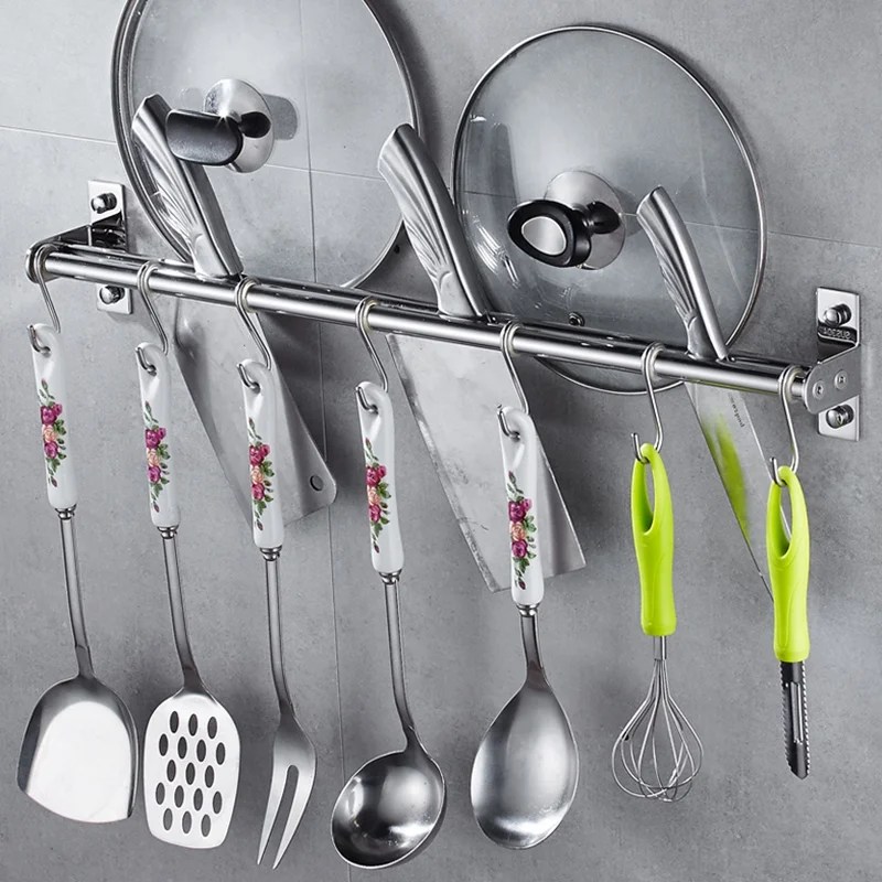 Utensil Rack Wall Mount, Kitchen Rail with 6 Kitchen