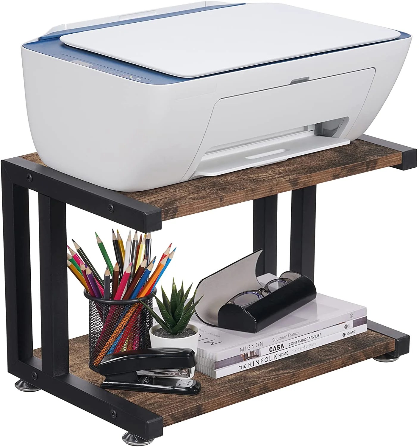 Cheflaud Printer Stand with 2 Tier Storage Shelves, MultiPurpose Desk Organizer for Fax Machine