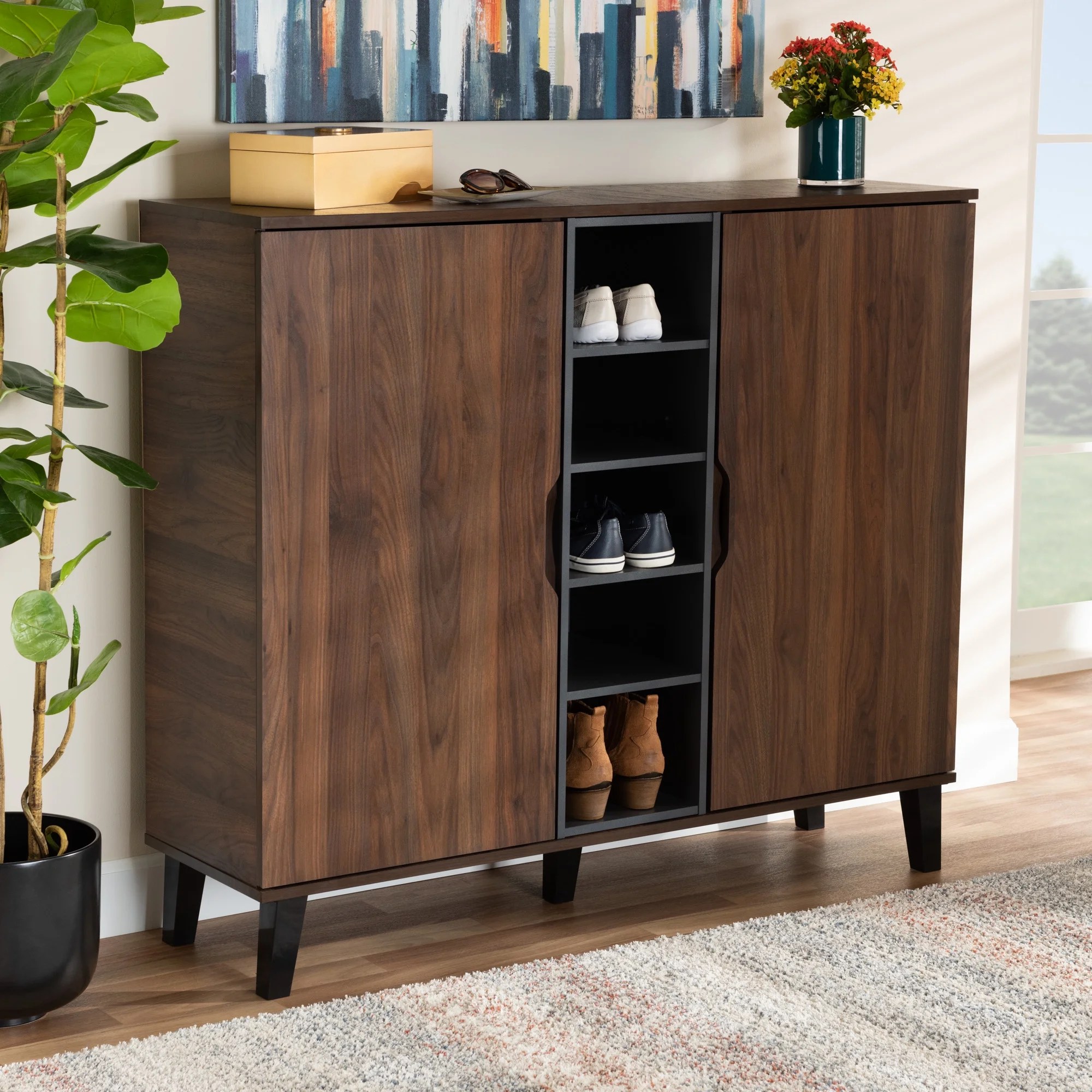 Baxton Studio Idina MidCentury Modern TwoTone Walnut Brown and Grey