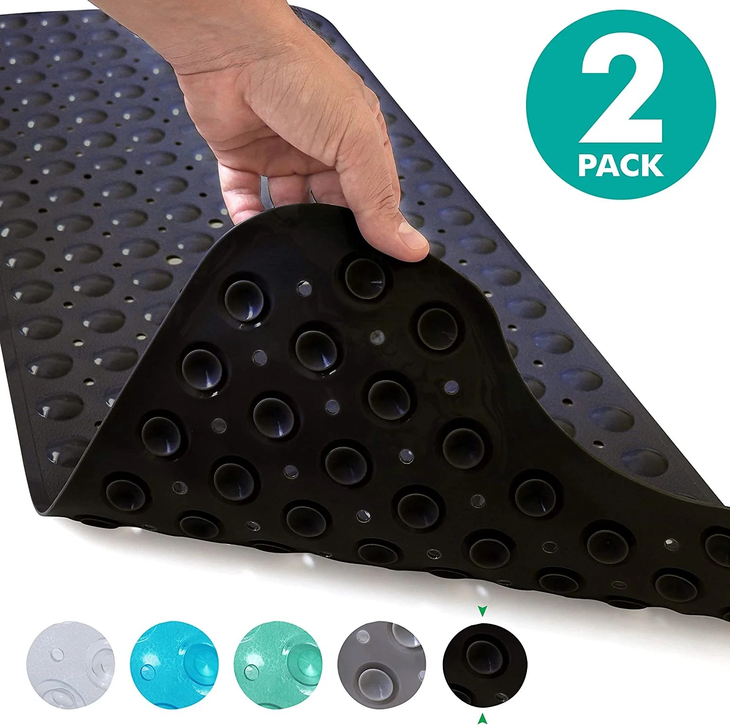 Tayyakoushi 2Pack Bath, Shower, Tub Mat Black (39x16) Non Slip, Mildew
