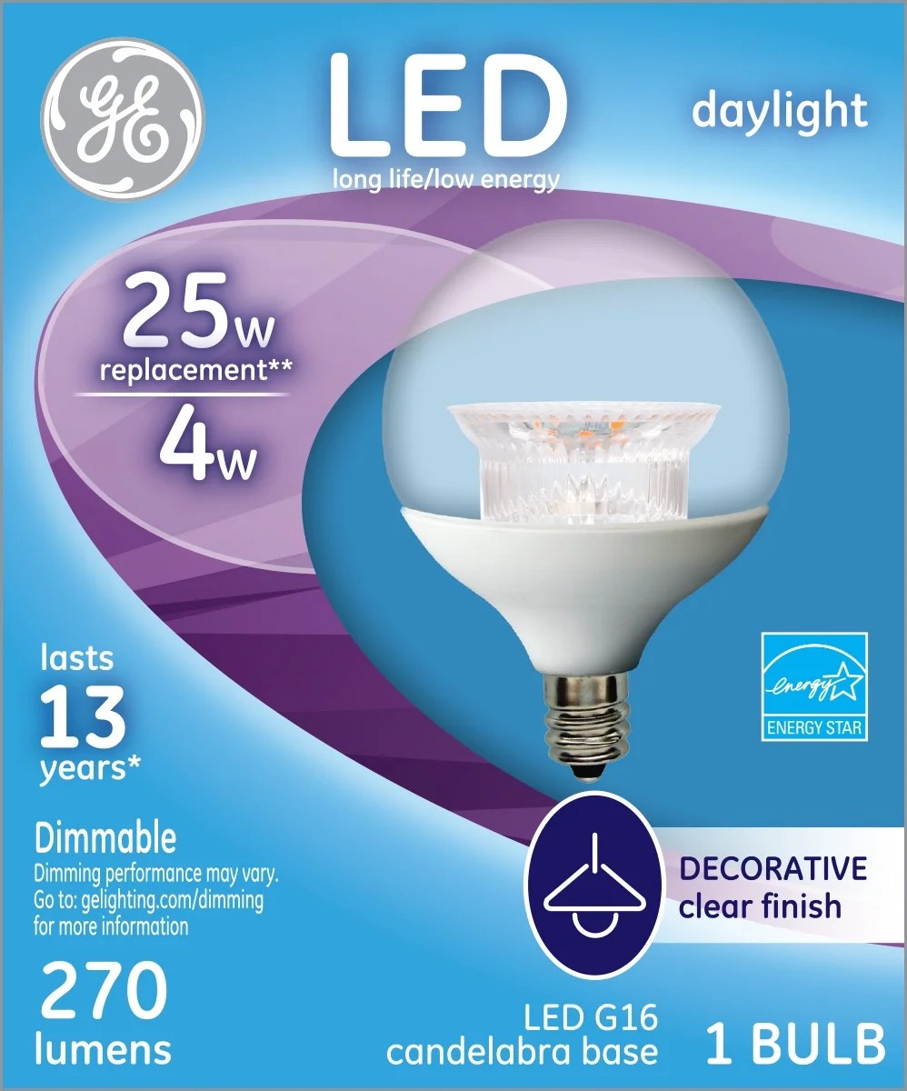 GE LED 3.5Watt (25W Equivalent) Daylight Color, G16 Clear Decorative