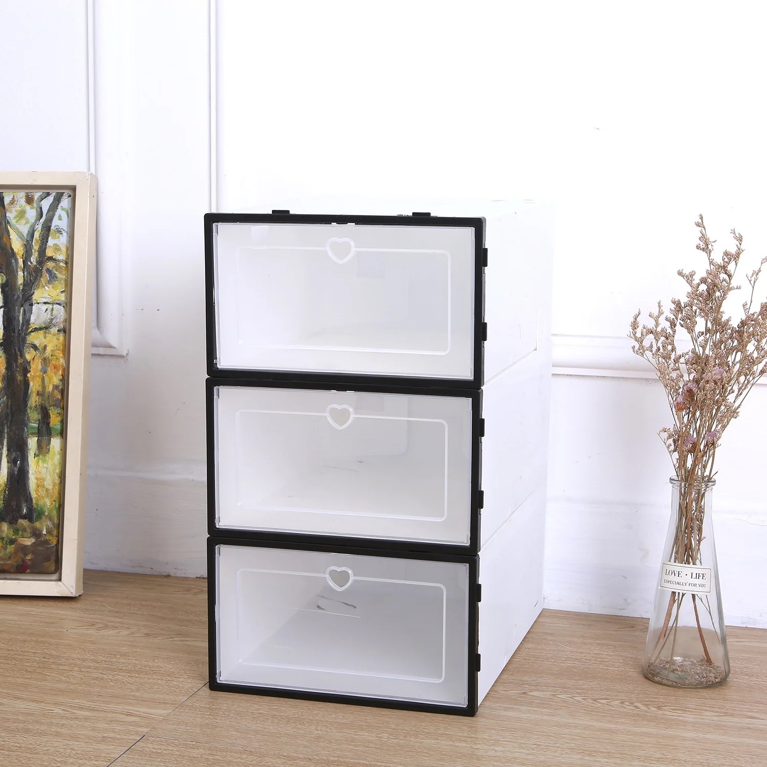 Plastic Pull Shoe Storage Box Clear Stackable Shoes Boxes