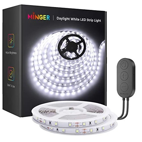 MINGER LED Strip Lights, 32.8ft 6500K Bright White LED Light Strip with