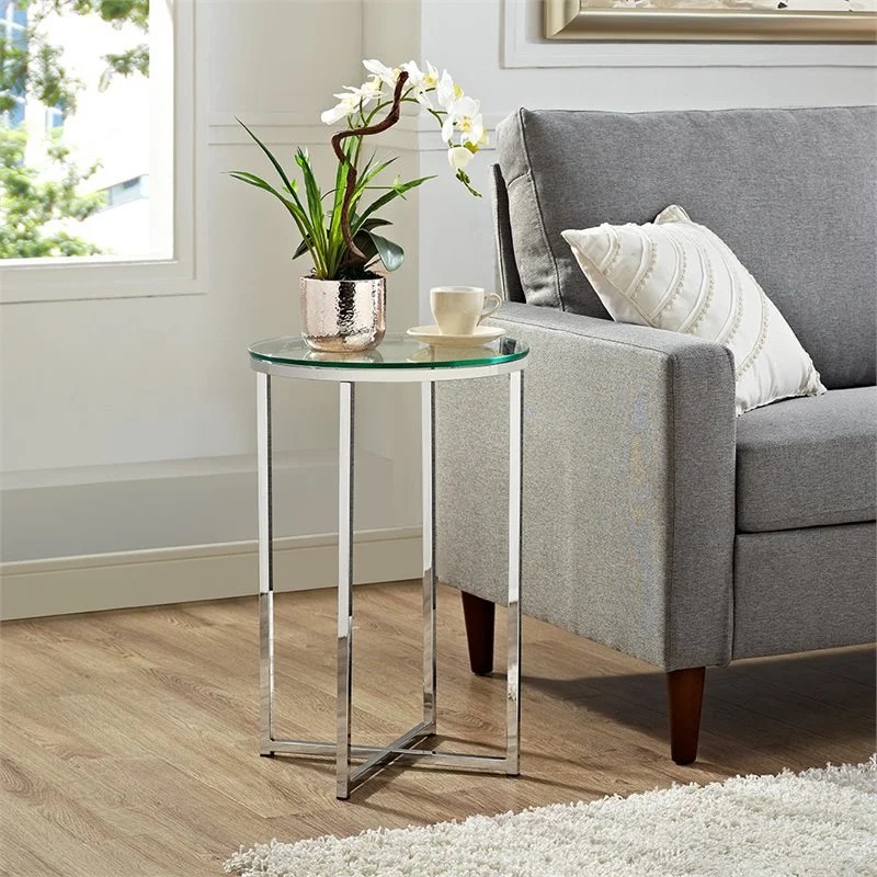 16 inch Round Side Table Glass top with Chrome base