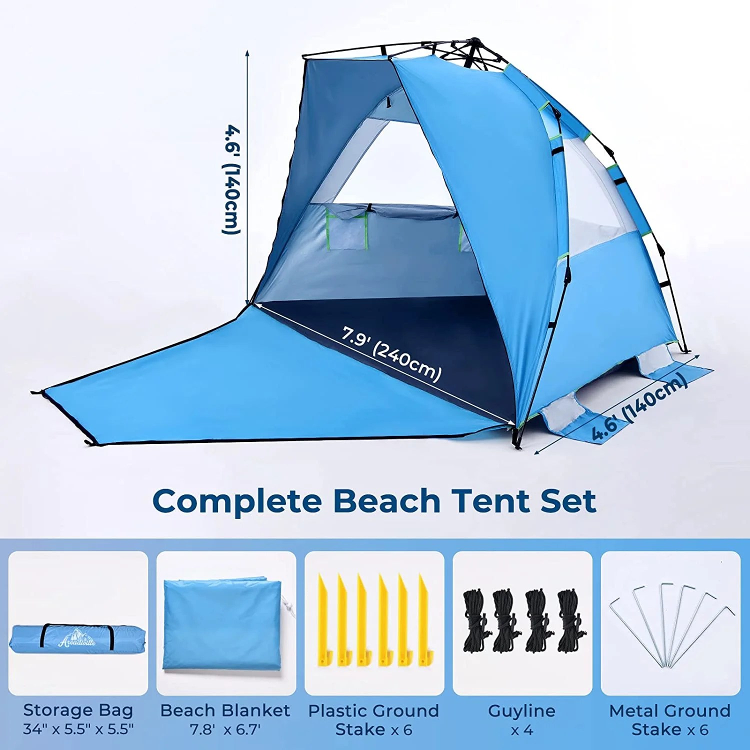 ArcadiVille Pop up Beach Tent AntiUV Sun Shelter 4 Person Tent