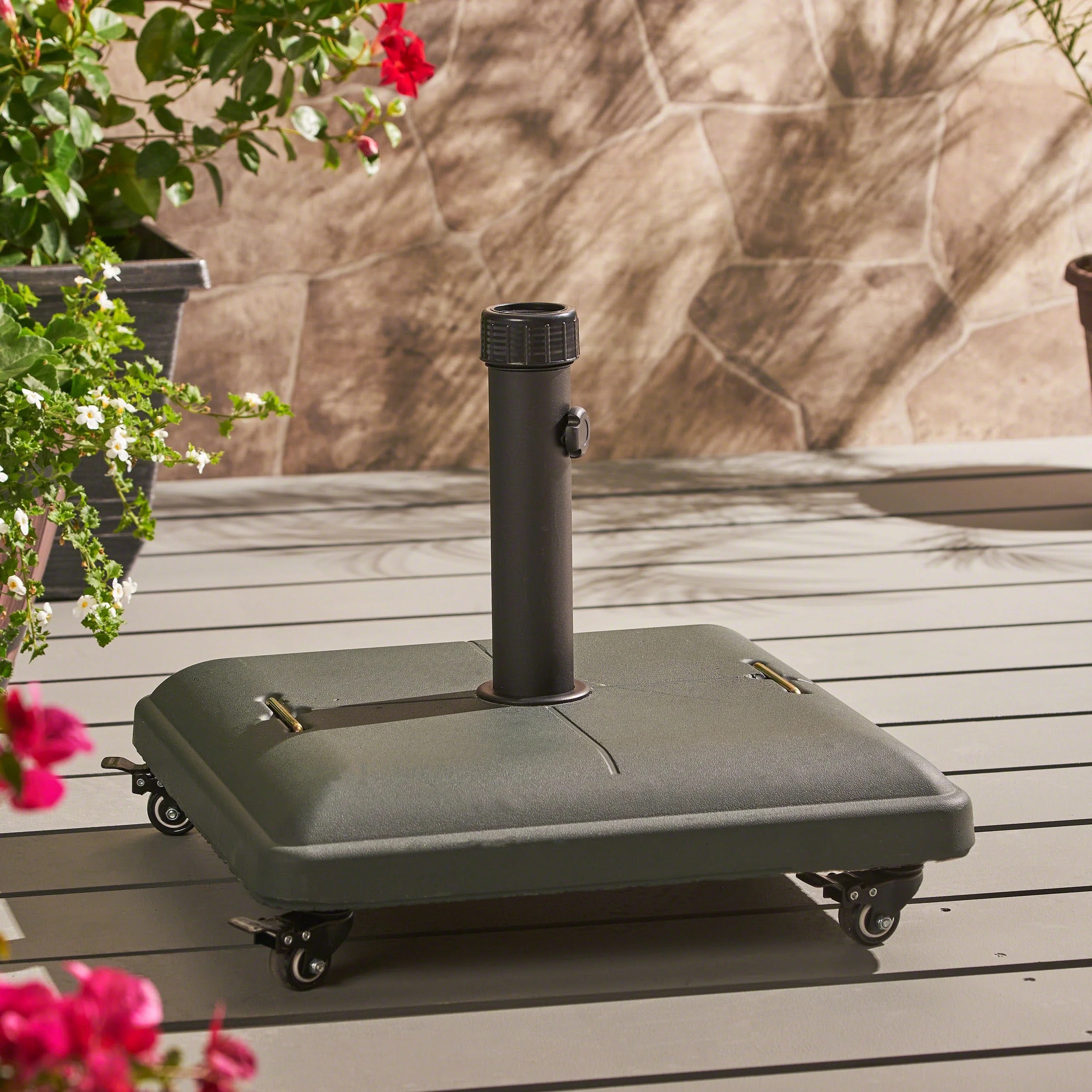 Larry Outdoor Concrete Square 80lb Umbrella Base with Steel Umbrella