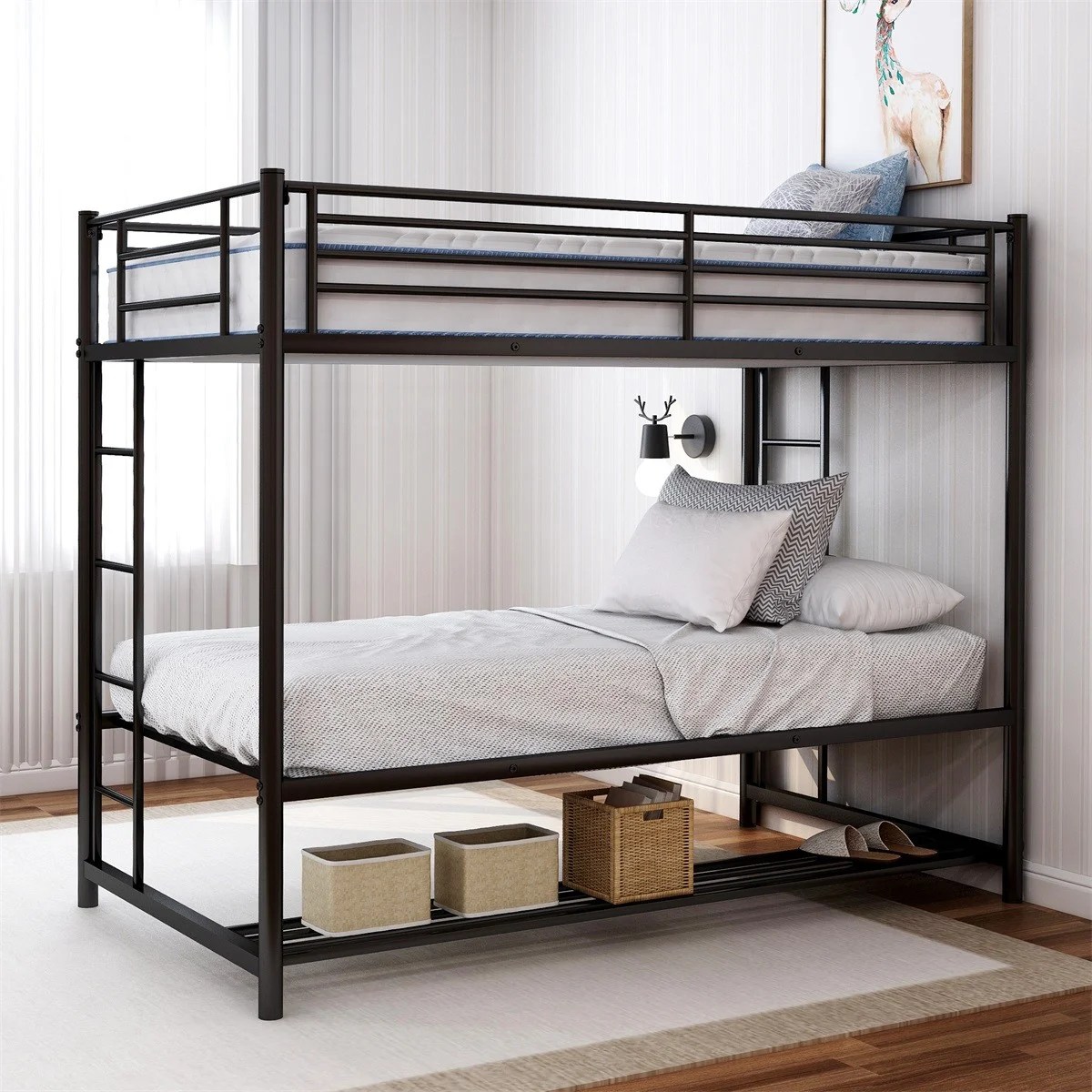 ModernLuxe Metal Twin over Twin Bunk Bed with Storage ModernLuxe Metal Twin over Twin Bunk Bed with Storage