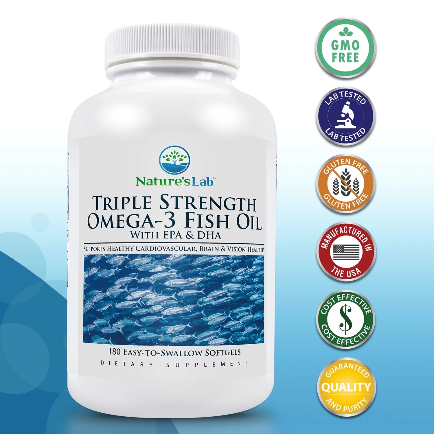 Nature's Lab Triple Strength Omega3 Fish Oil with EPA & DHA 180