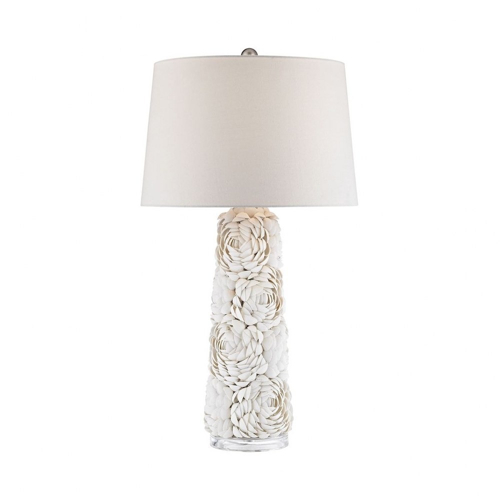 Cylinder Seashell Finished Table Lamp with Clear Round Base with