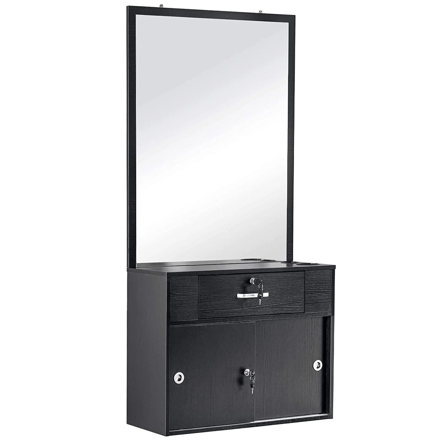 BarberPub Wall Mount Barber Salon Station with Vanity Mirror Makeup