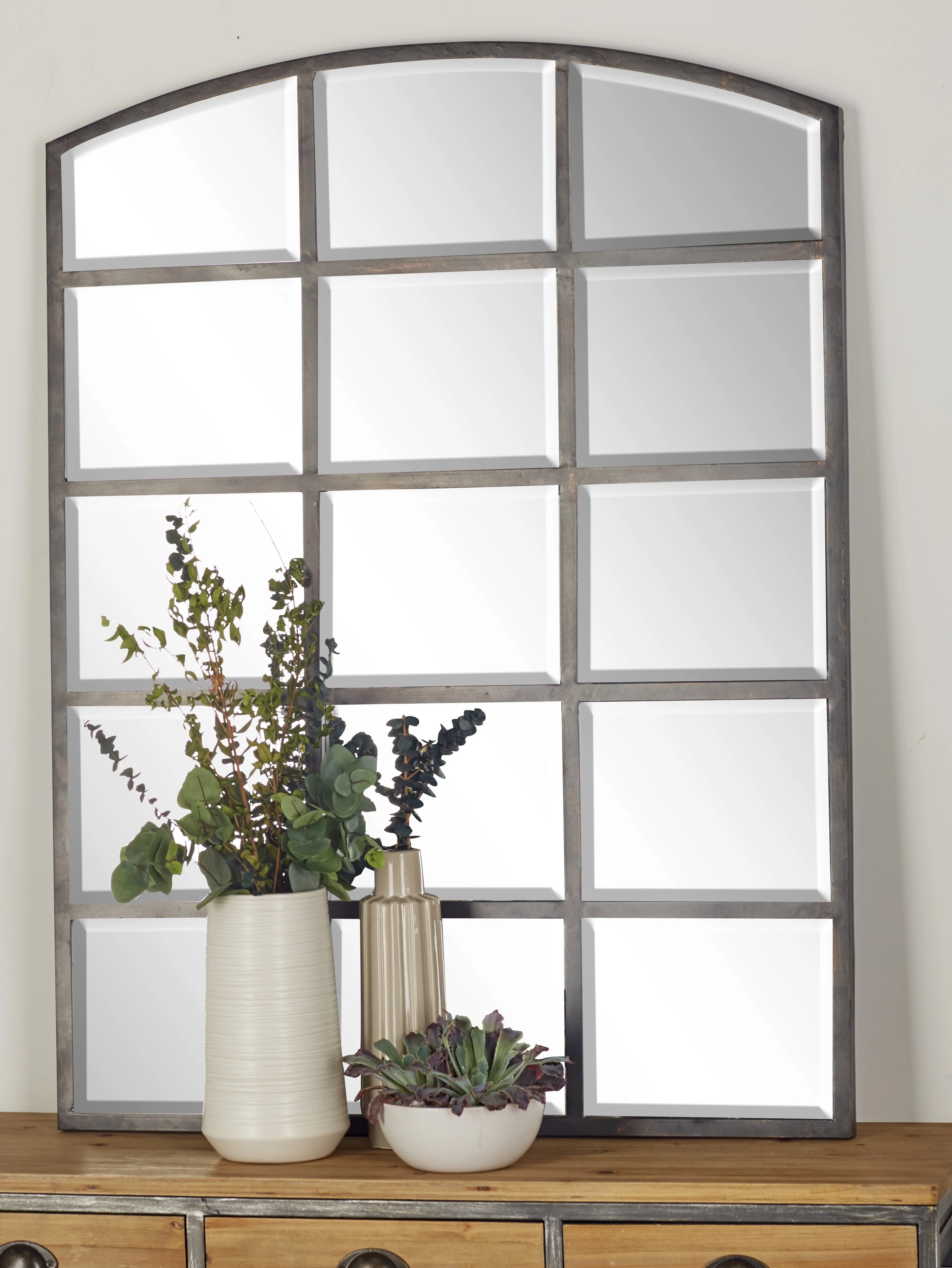 DecMode Industrial Style Large Rectangular Black Metal Window Pane Wall