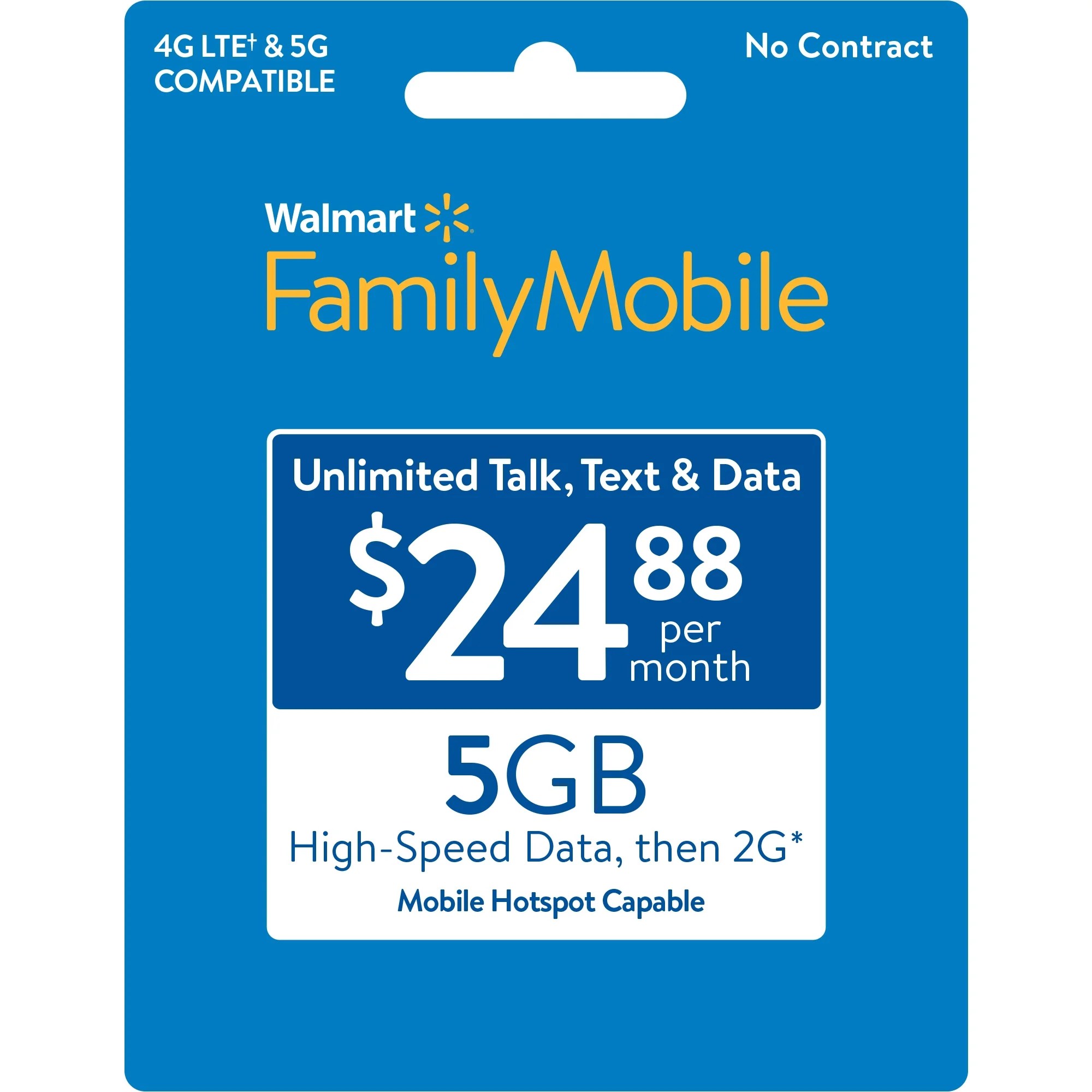 Walmart Family Mobile 24.88 Unlimited Monthly Prepaid Plan (5GB at(03)
