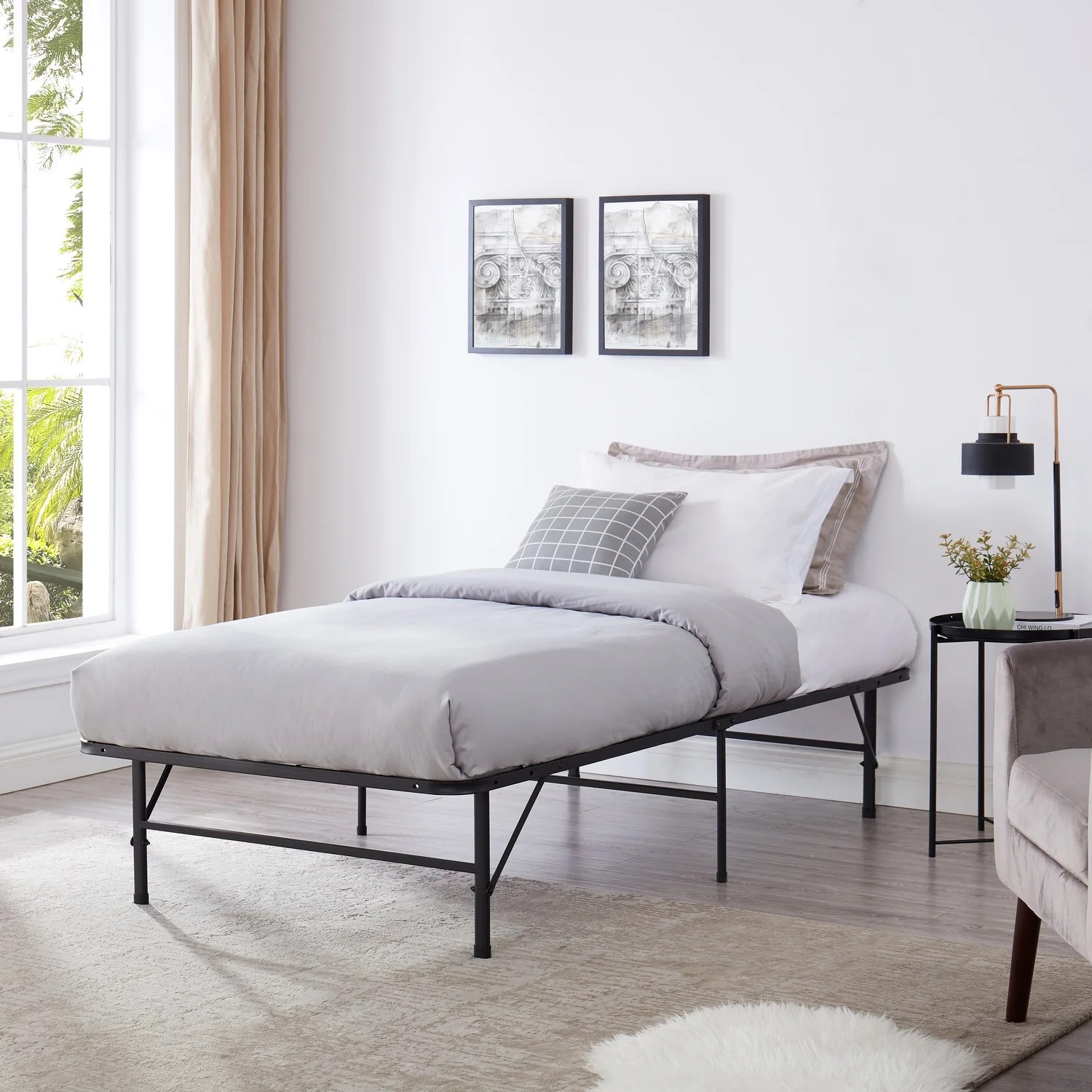 Narrow Twin Bed Frame Heavy Duty by Naomi Home Color Black
