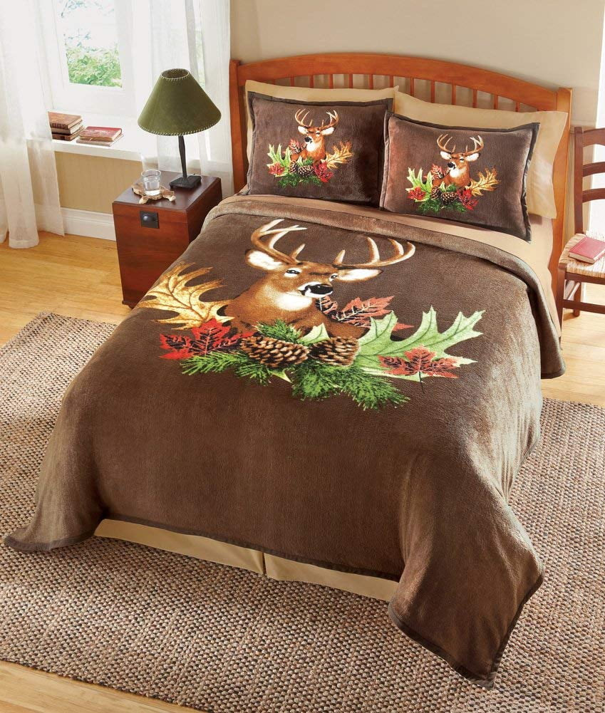 Christmas Themed Deer Cabin Lodge King Comforter Coverlet Set (3 Piece