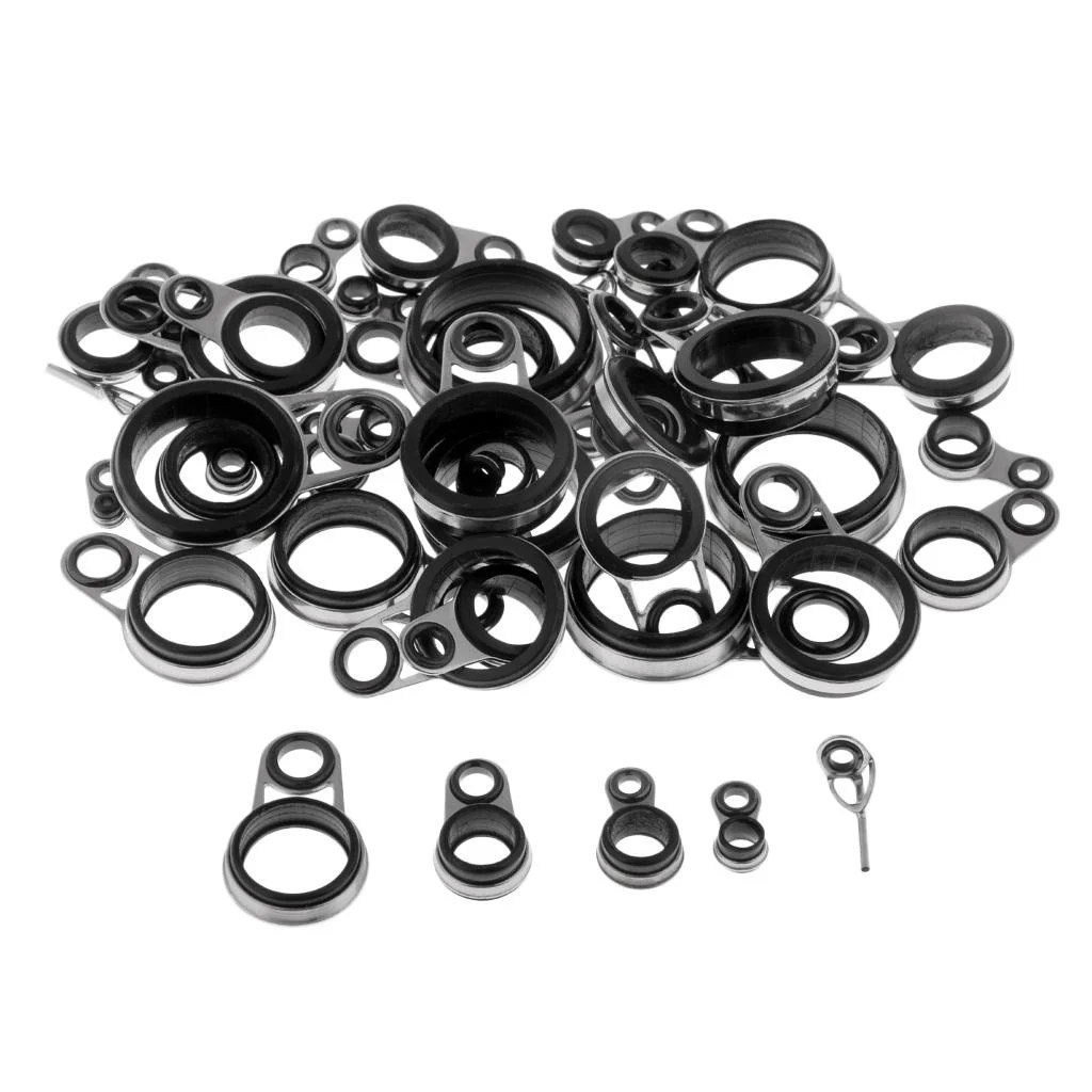 45pcs Fishing Rod Eyes Telescopic Rod Guides Line Repair Tip Tops Rings