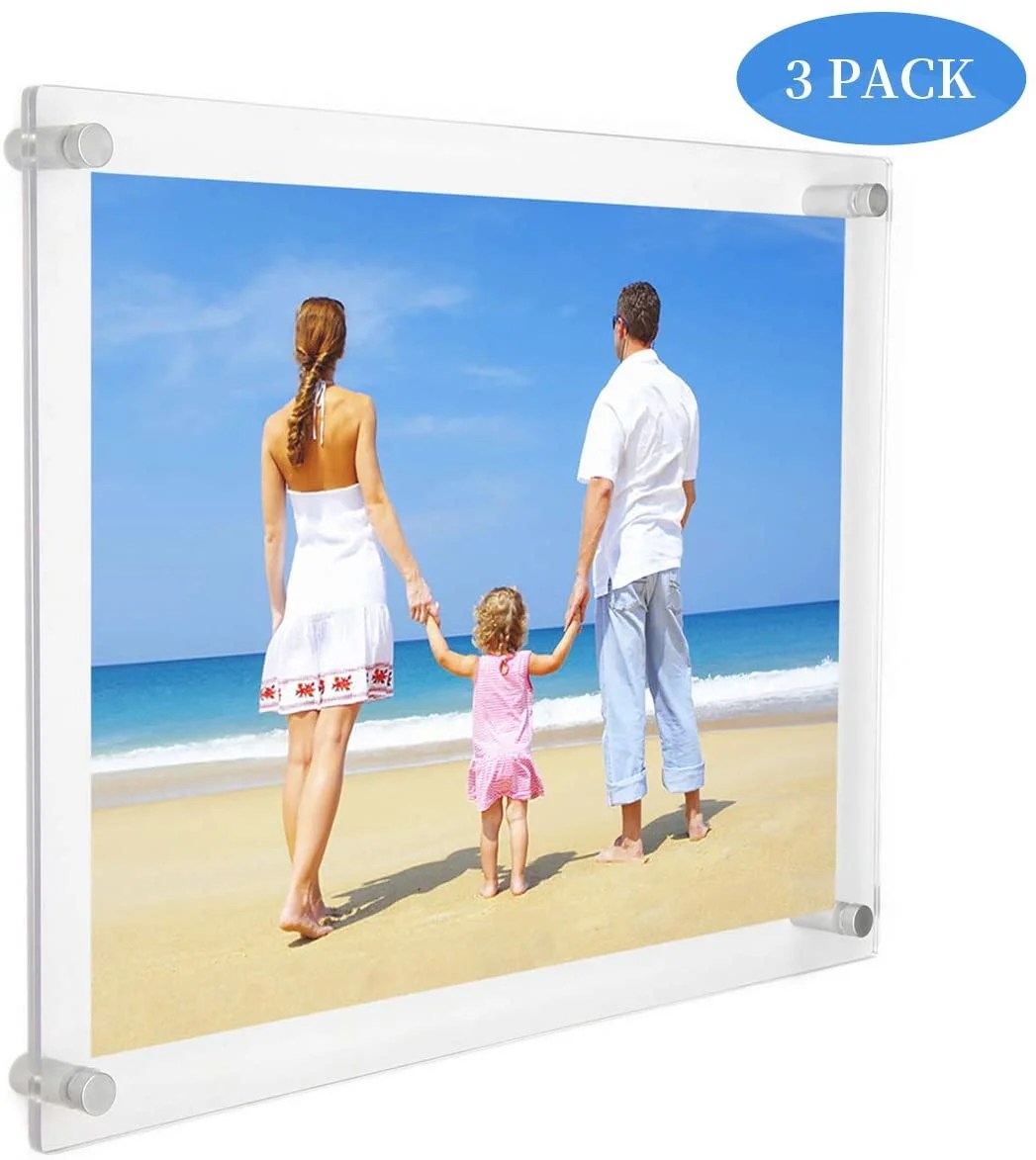 3Pack 8.5x11 Clear Acrylic Wall Mount Floating Picture Frame A4 Letter