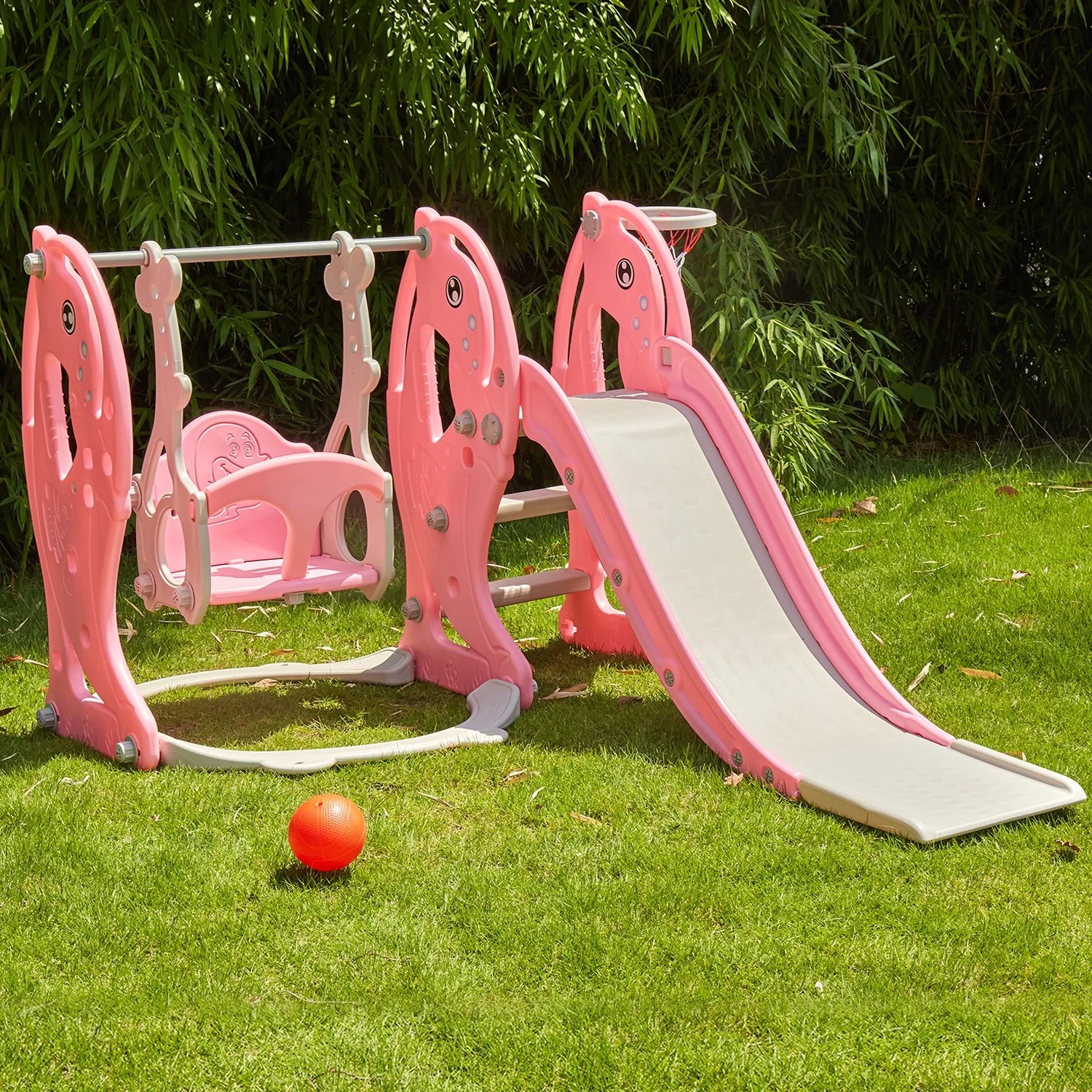 Kinbor 4in1 Toddler Swing and Slide Set with Basketball Hoop Outdoor