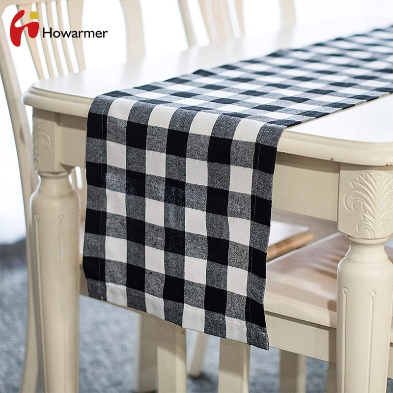 Howarmer Modern Table Runner, Plaid Pattern Farmhouse Table Runner