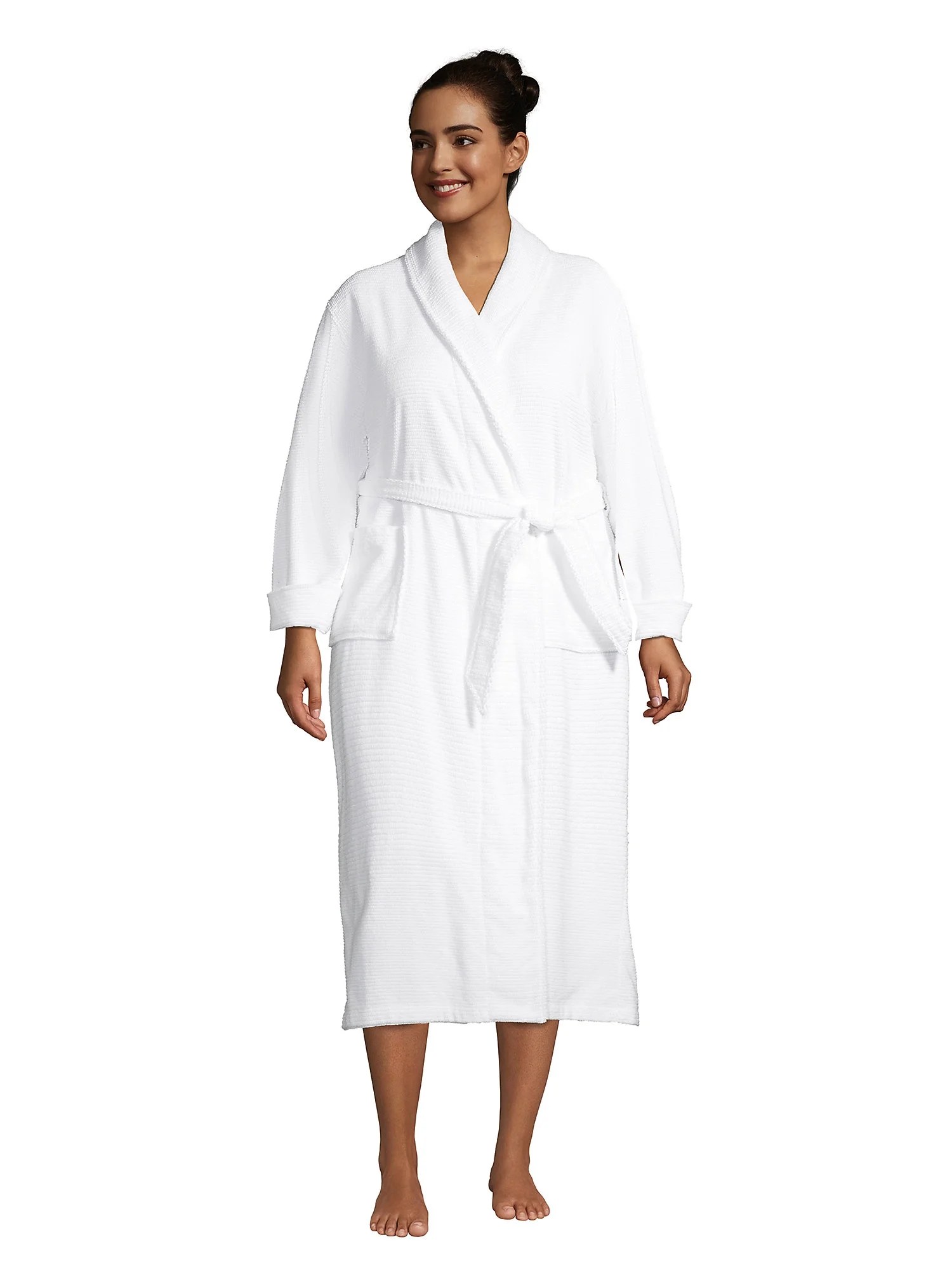 Lands' End Women's Plus Size Cotton Terry Long Spa Bath Robe