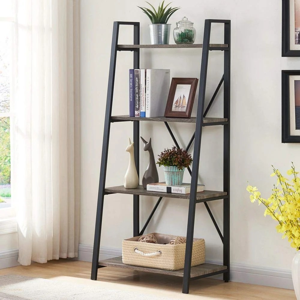 BON AUGURE Ladder Shelf 4 Tier Leaning Industrial BON AUGURE Ladder Shelf 4 Tier Leaning Industrial