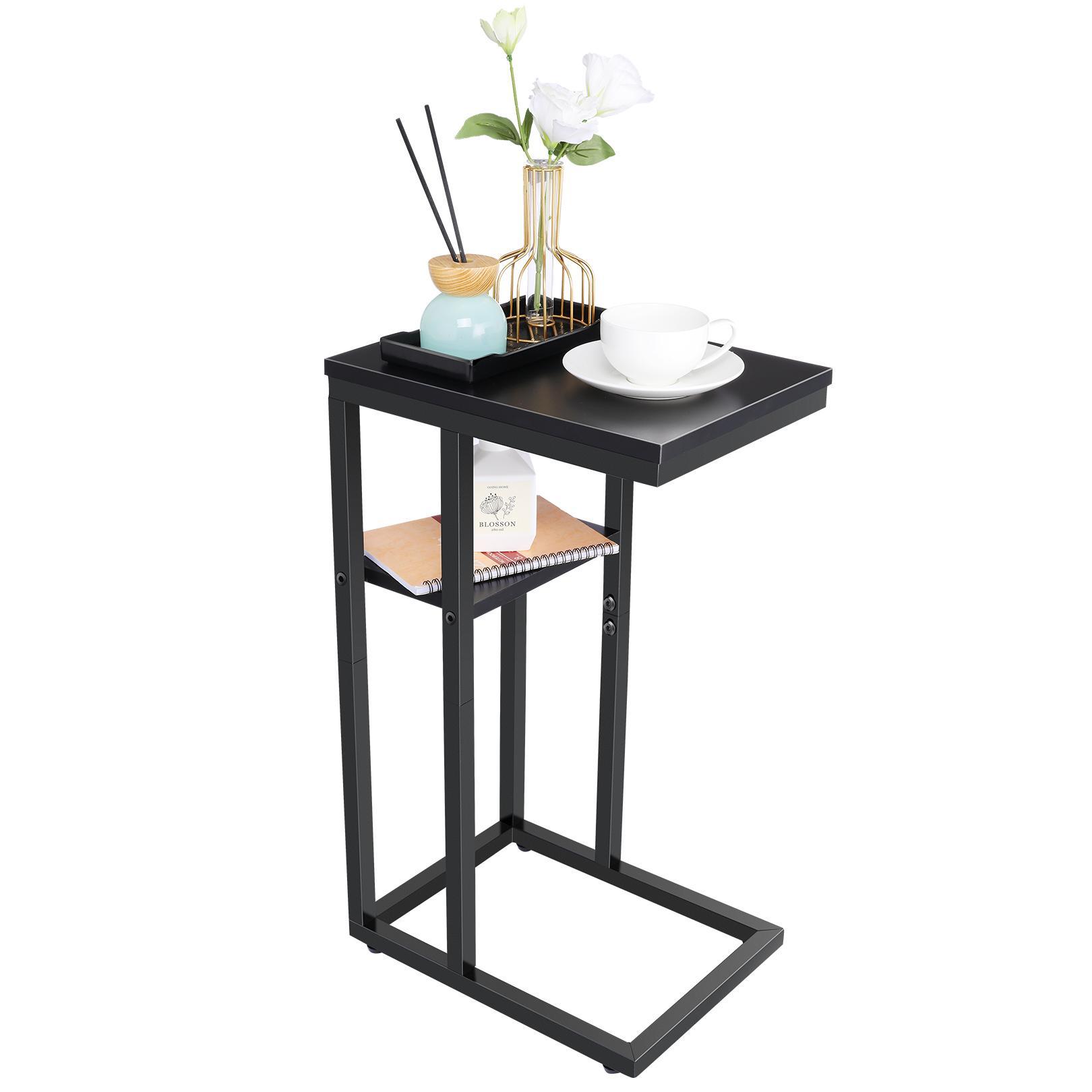 Sihanm 2 Tiers Coffee Table Couch End Tables, Modern C Shaped Sofa Side Table for Small Spaces