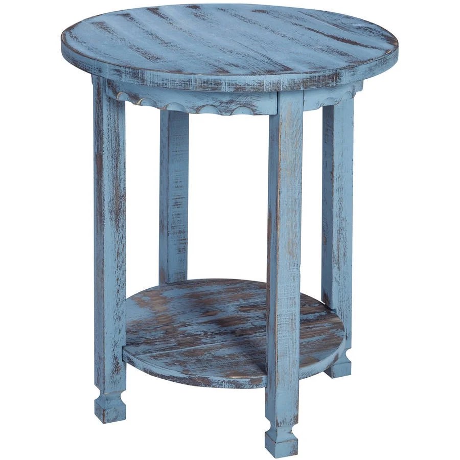 Alaterre Country Cottage Round End Table, Blue Antique Finish Walmart