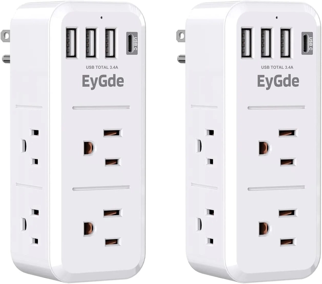 2 Pack Multi Plug Outlet Extender with USB Ports Surge Protector Power