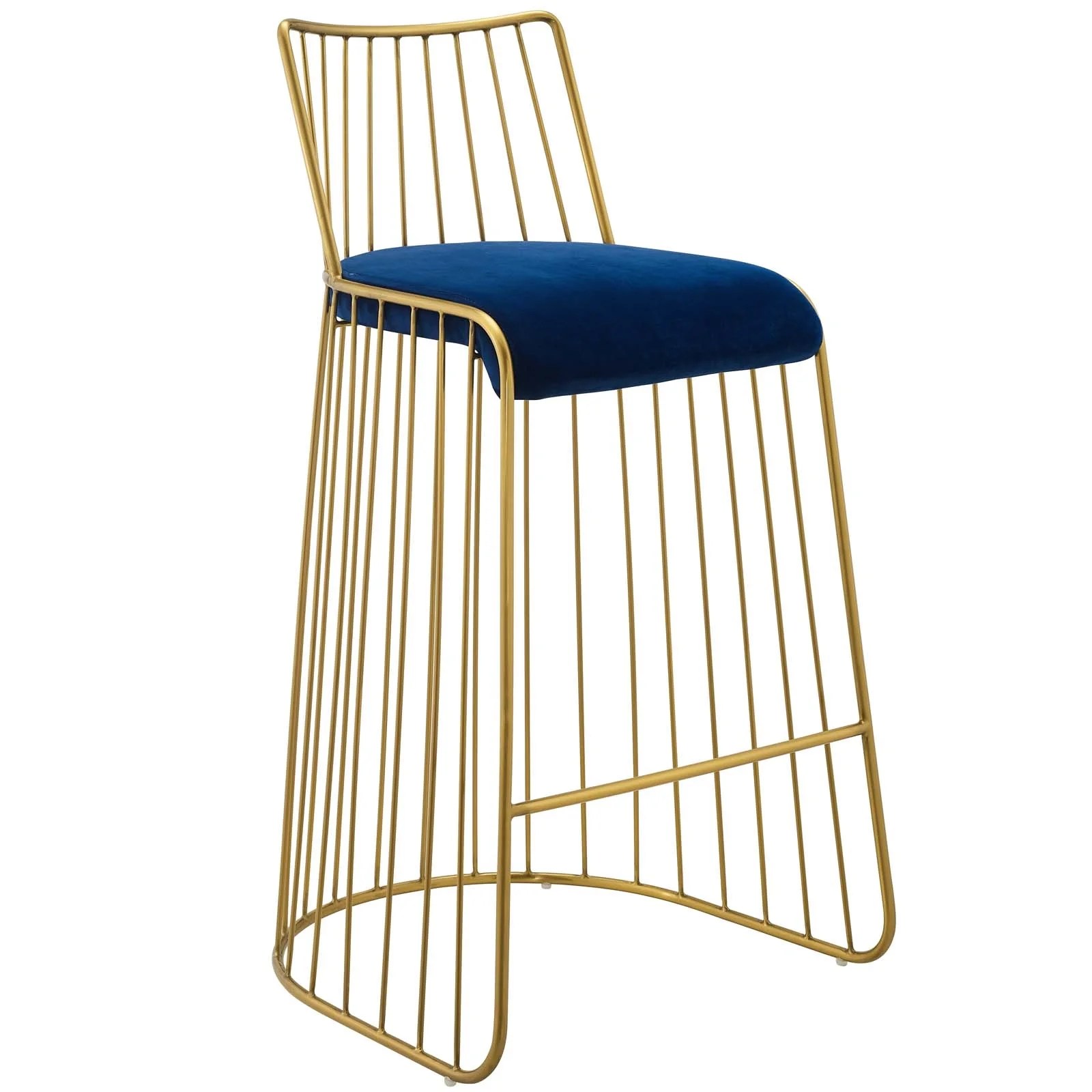 Gold Stainless Steel Performance Velvet Bar Stool, Gold Navy