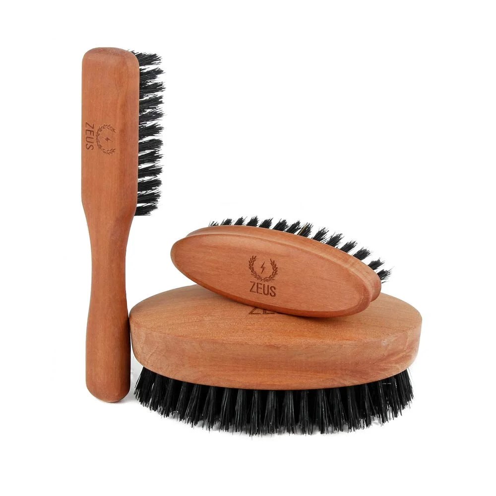 Zeus Beard Brush Kit for Men 100 Natural Boar Bristle Brush Set for Softer and Fuller Beards