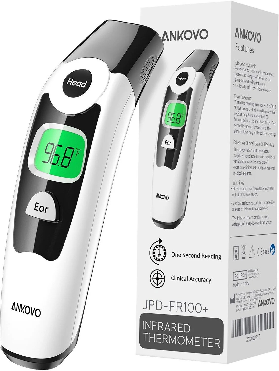 ANKOVO Digital Infrared Thermometer Forehead and Ear Fever Alarm