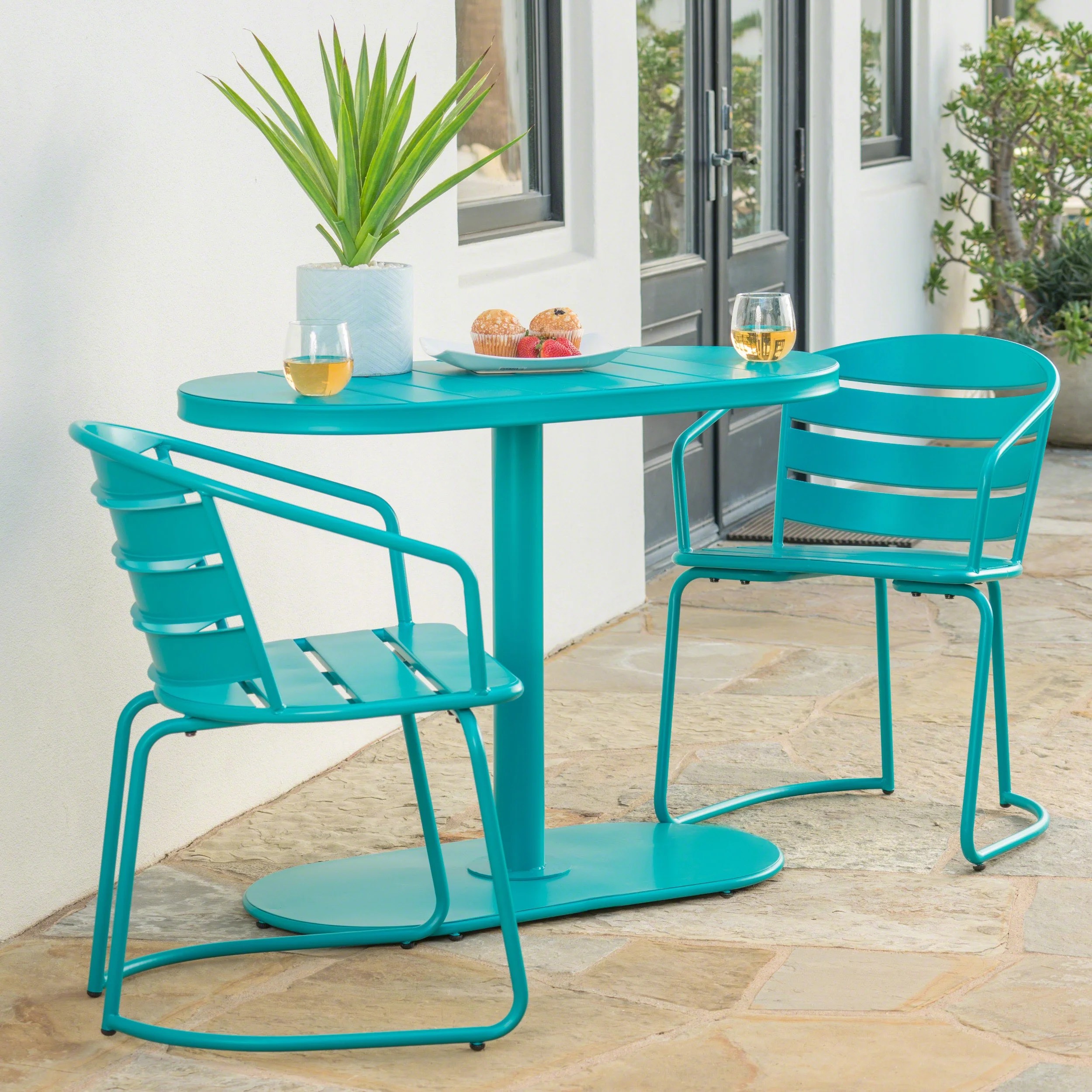 Santa Monica Outdoor Matte Teal Finished Iron Bistro Set Walmart Canada