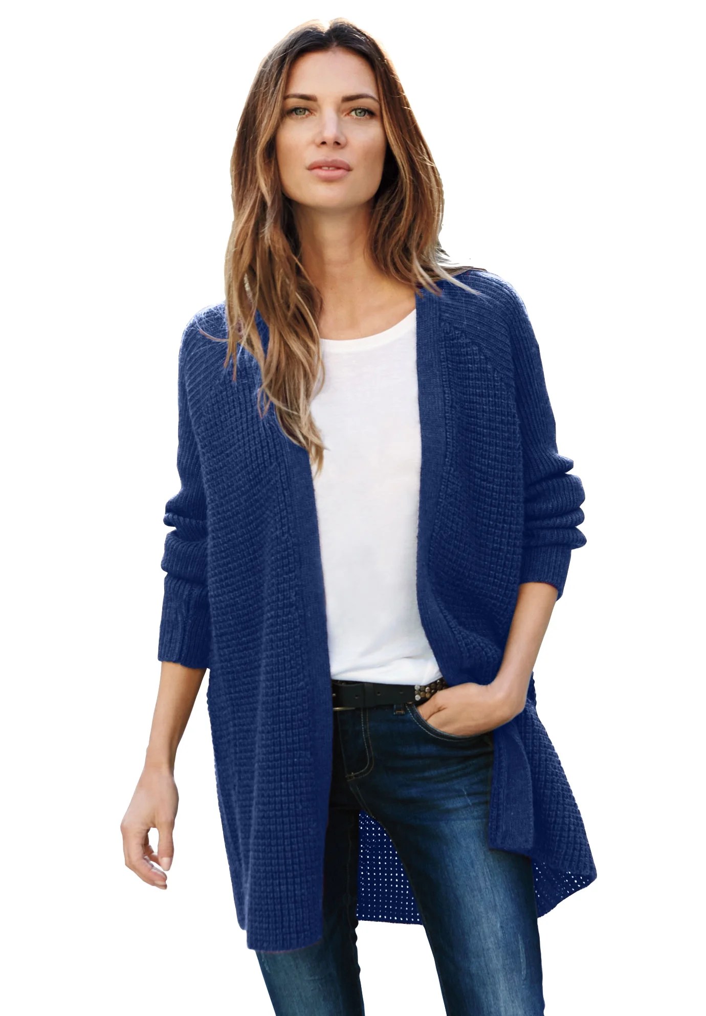 Ellos Ellos Women's Plus Size Open Front Waffle Cardigan Sweater