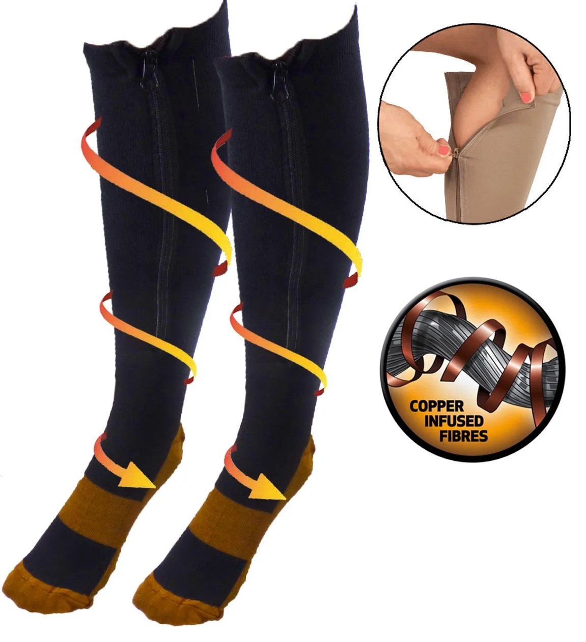 Copper Infused Zipper Compression Socks Closed Toe Zip Up Circulation